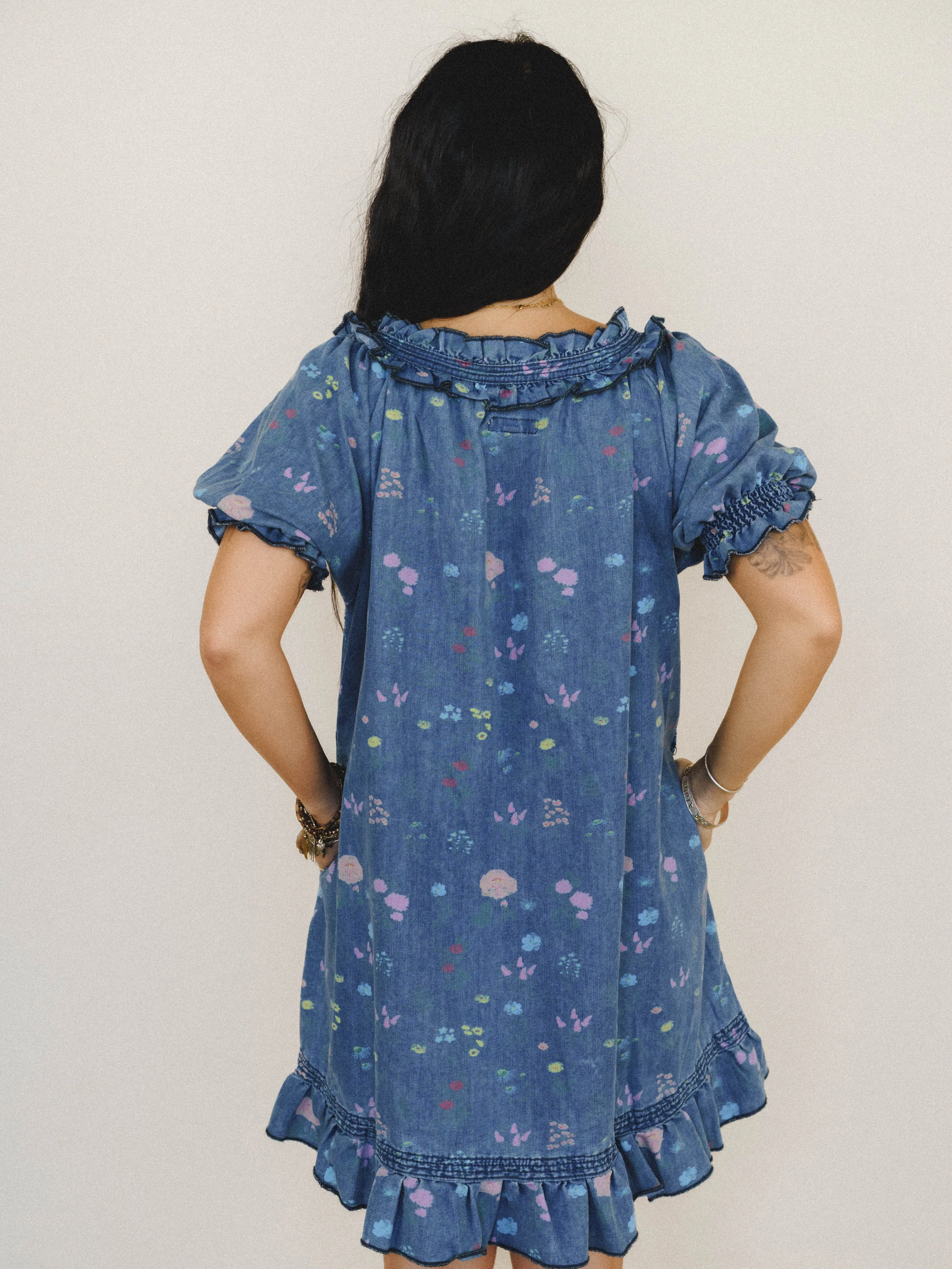 Lovely Petals Dress - Washed Denim - Image 3