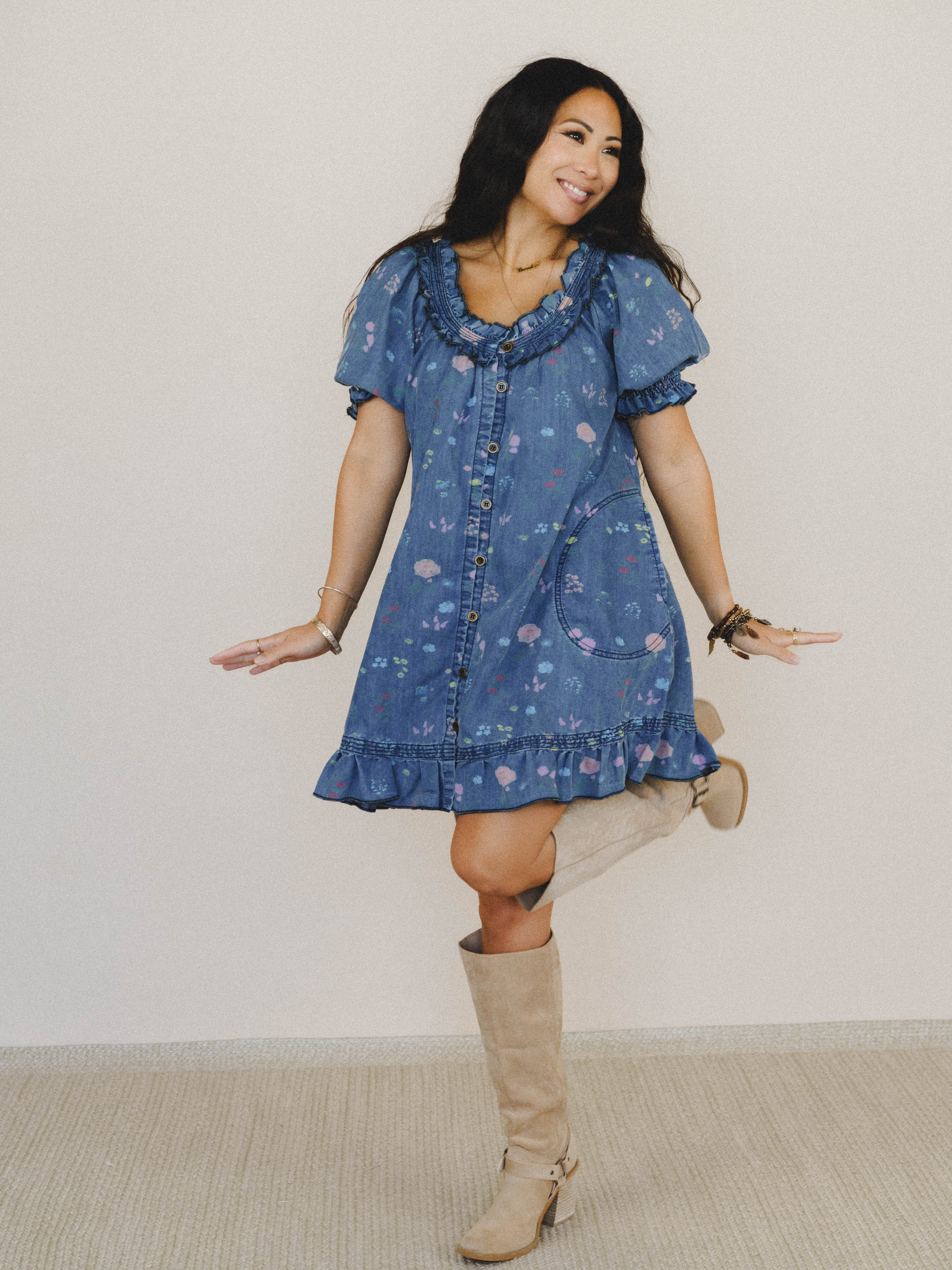 Lovely Petals Dress - Washed Denim - Pre Order
