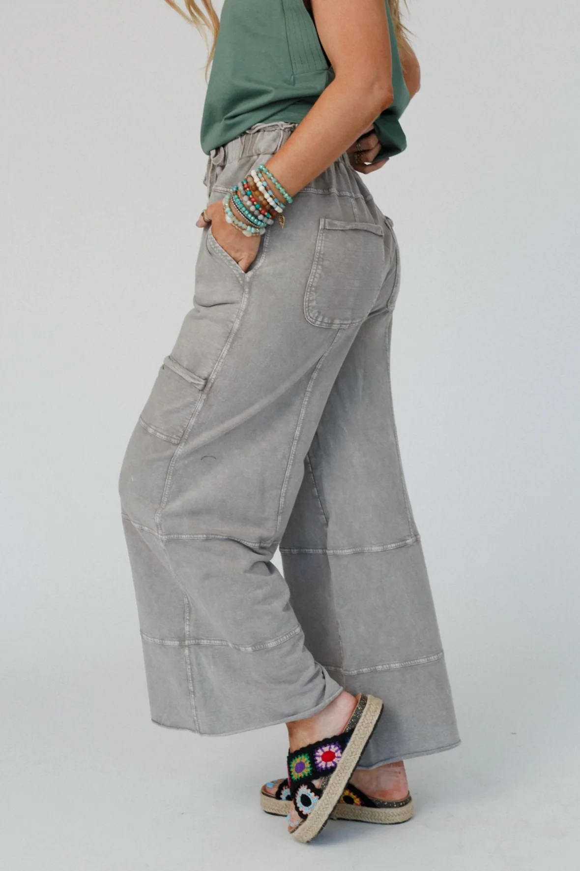 Lucky One Wide Leg Full Pant - Olive Gray - Image 3