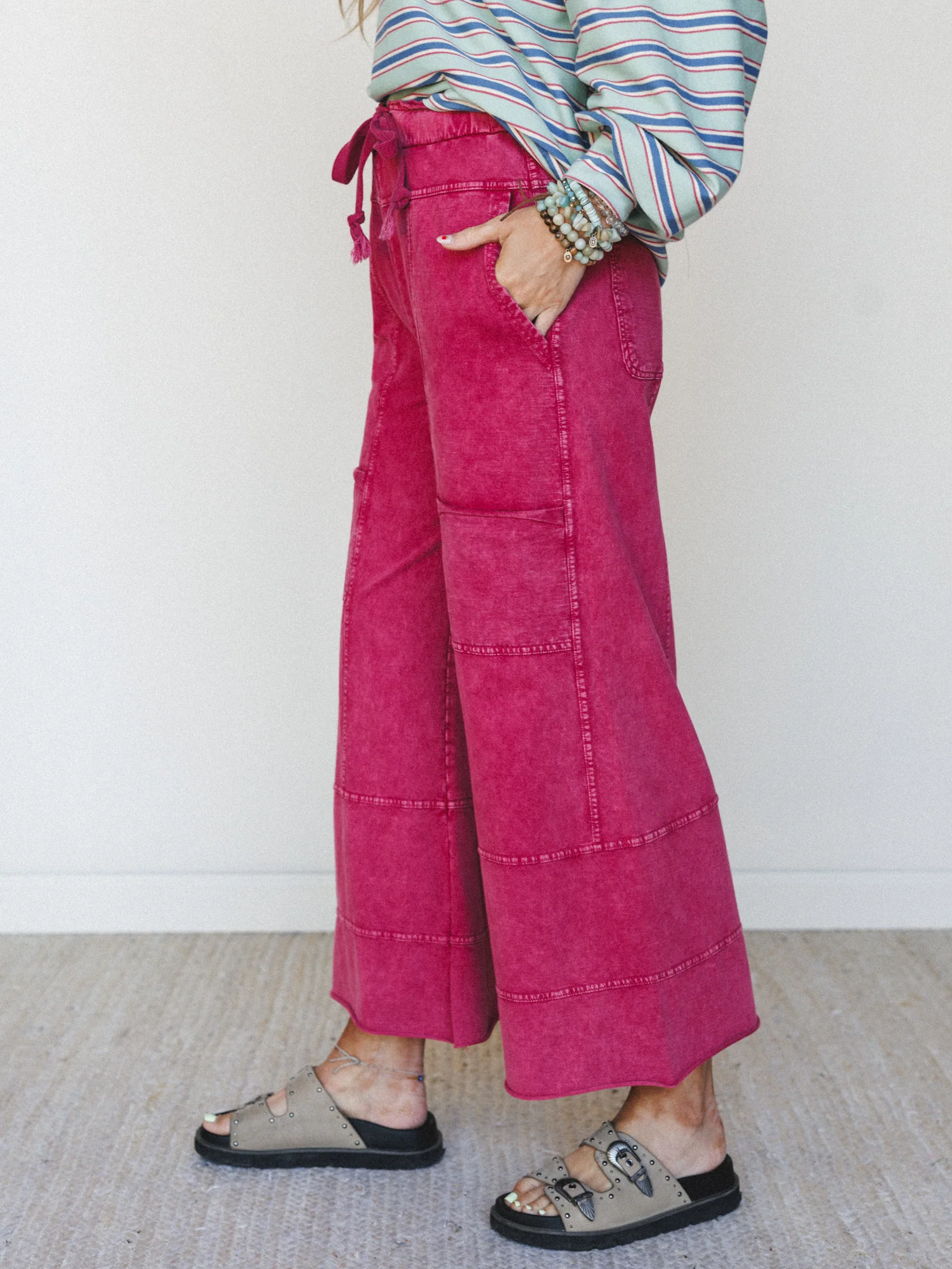 Lucky One Wide Leg Pant - Dark Red - Image 2