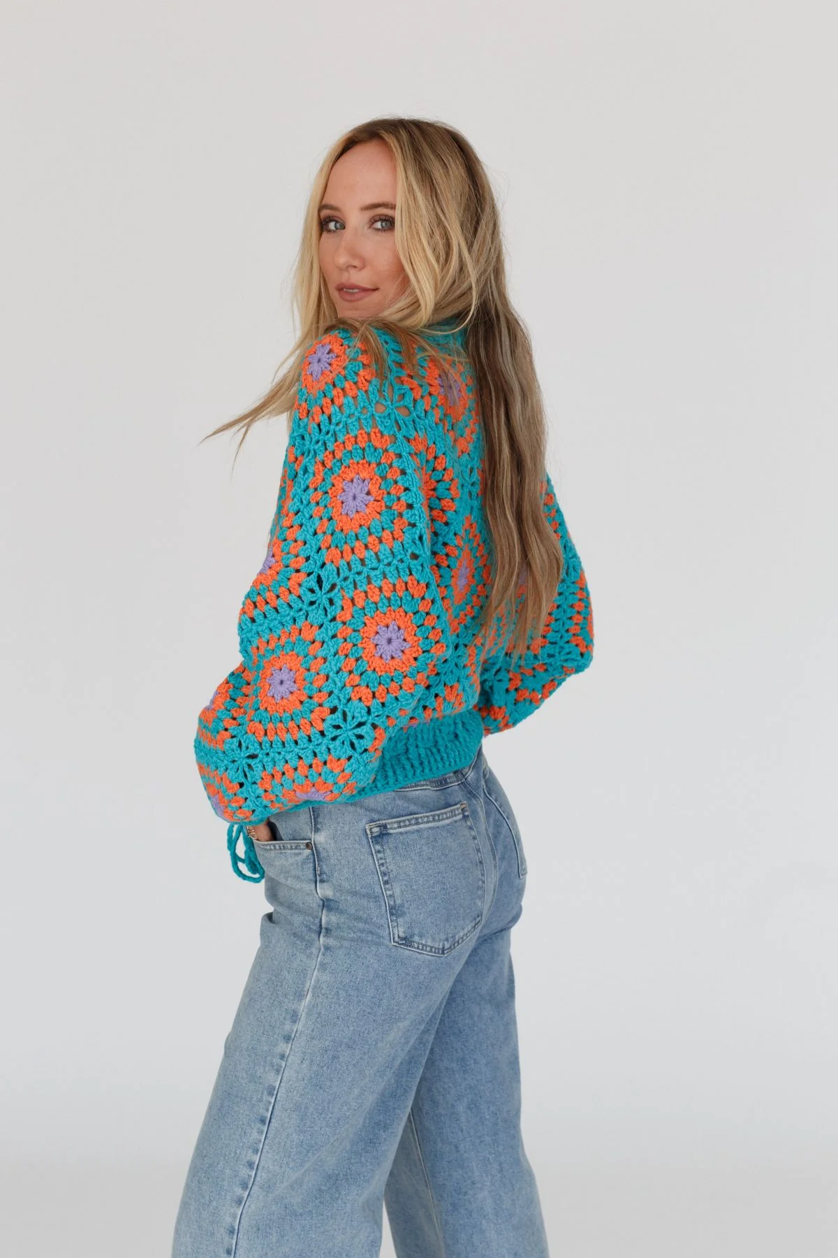 Made For Each Other Crochet Sweater - Teal Multi - Image 6