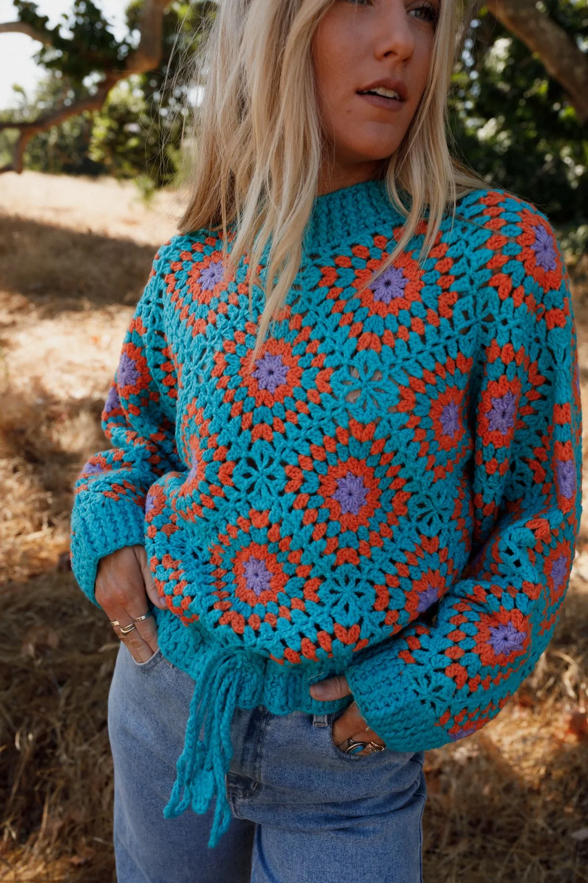 Made For Each Other Crochet Sweater - Teal Multi - Image 8