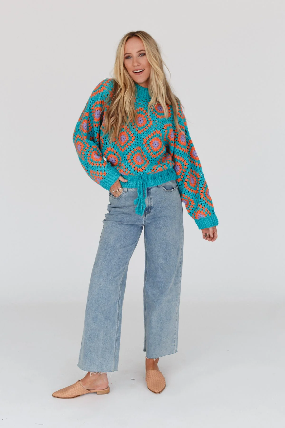 Made For Each Other Crochet Sweater - Teal Multi - Image 9