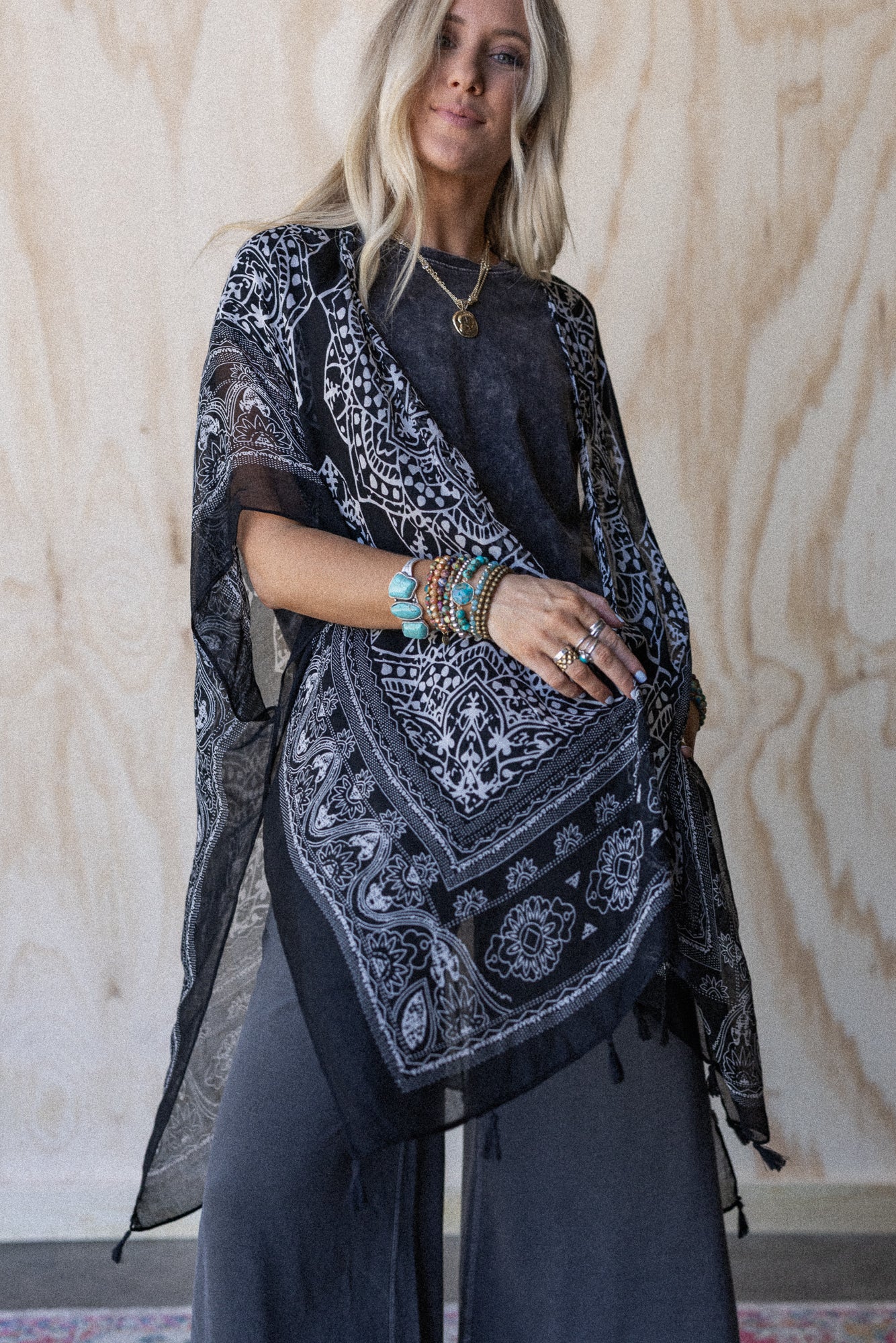 Mandala Tassel Kimono - Black - Image 2