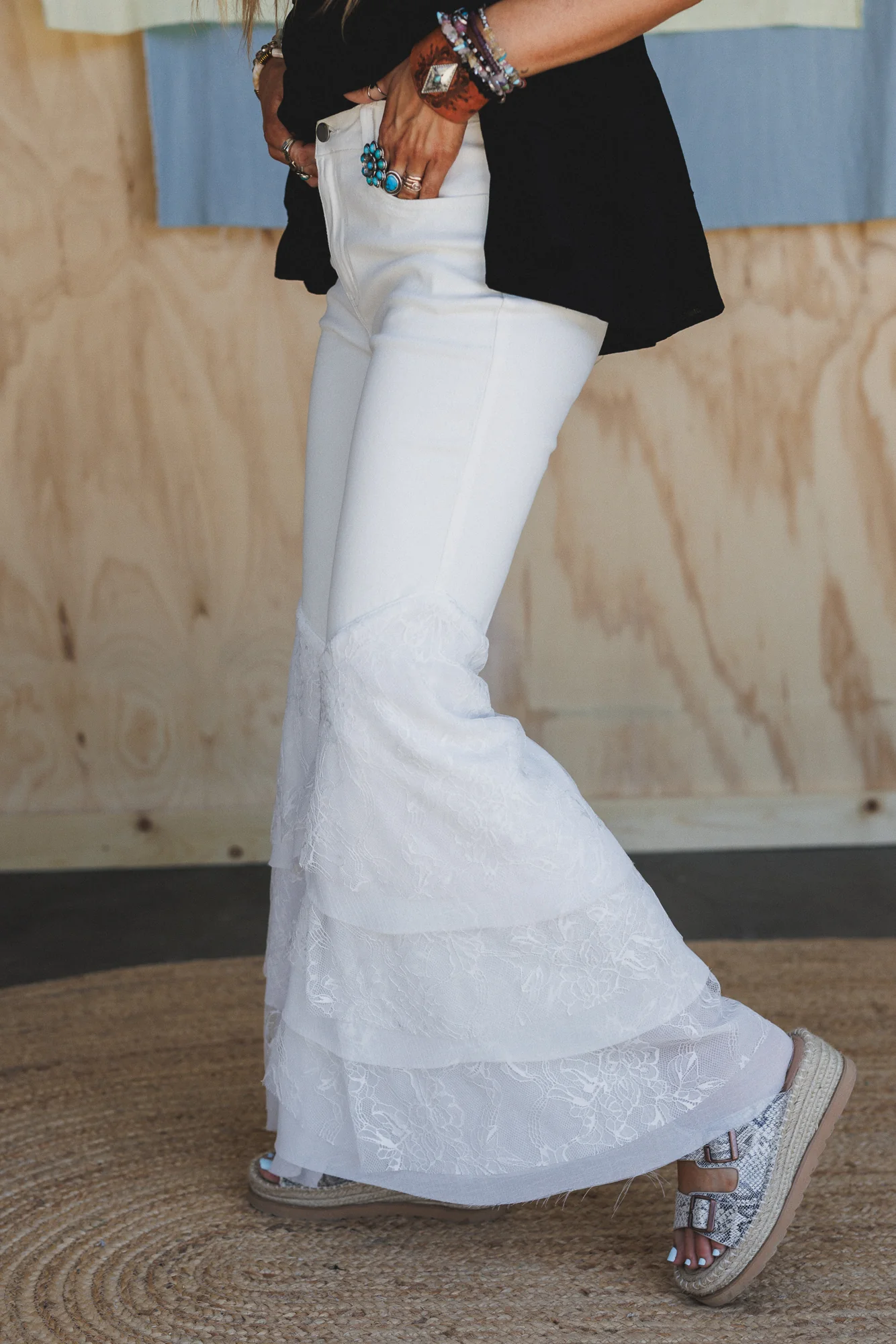 Marbella Lace Flared Jeans - White