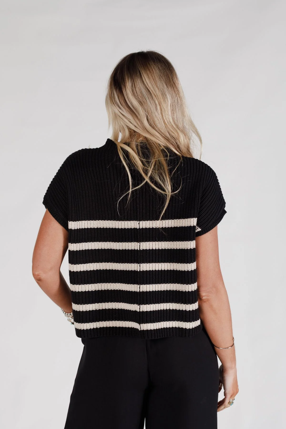 Margot Striped Sweater Top - Black - Image 2