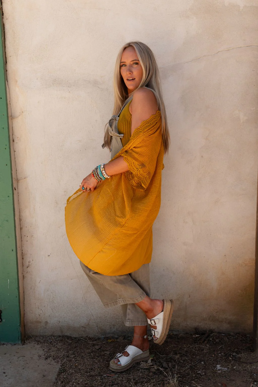 Marie Lace Trim Kimono - Mustard - Image 4