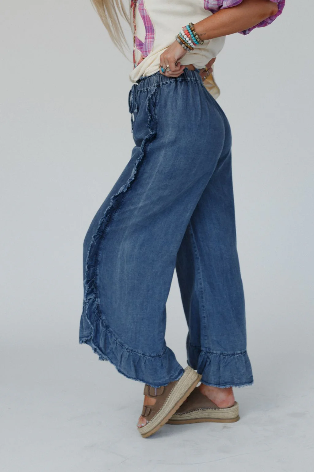 Drift Wave Ruffle Wide Leg Pants - Denim - Image 3