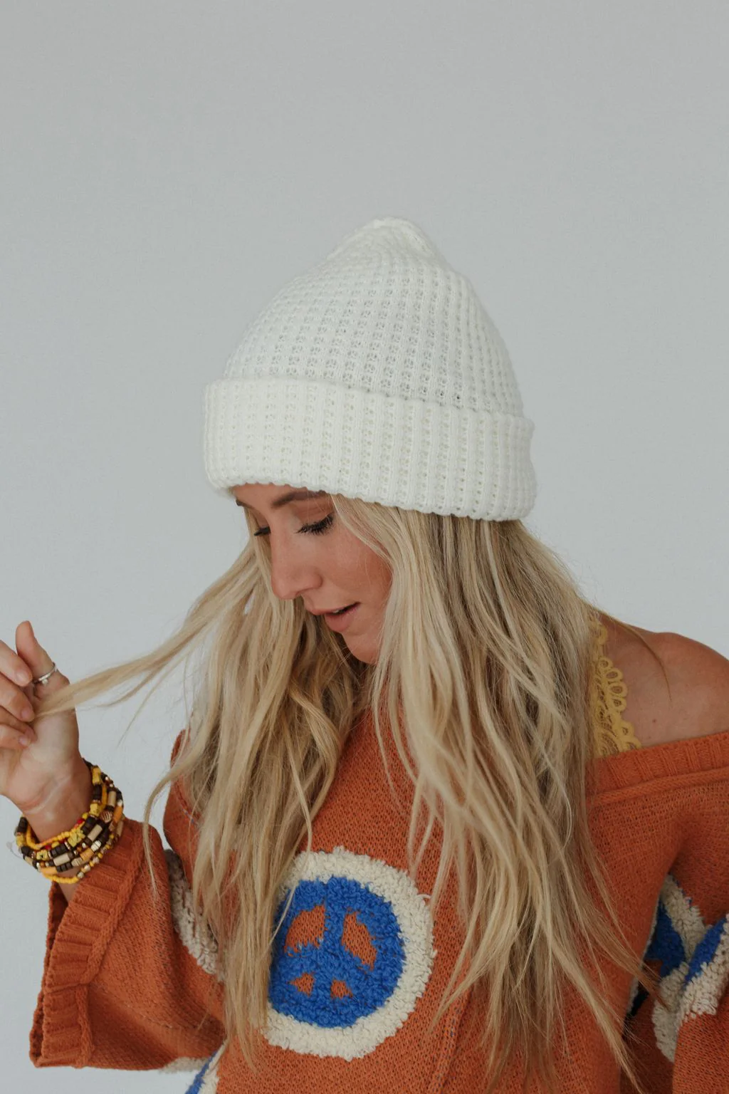 Maybelle Waffle Beanie - Ivory - Image 7