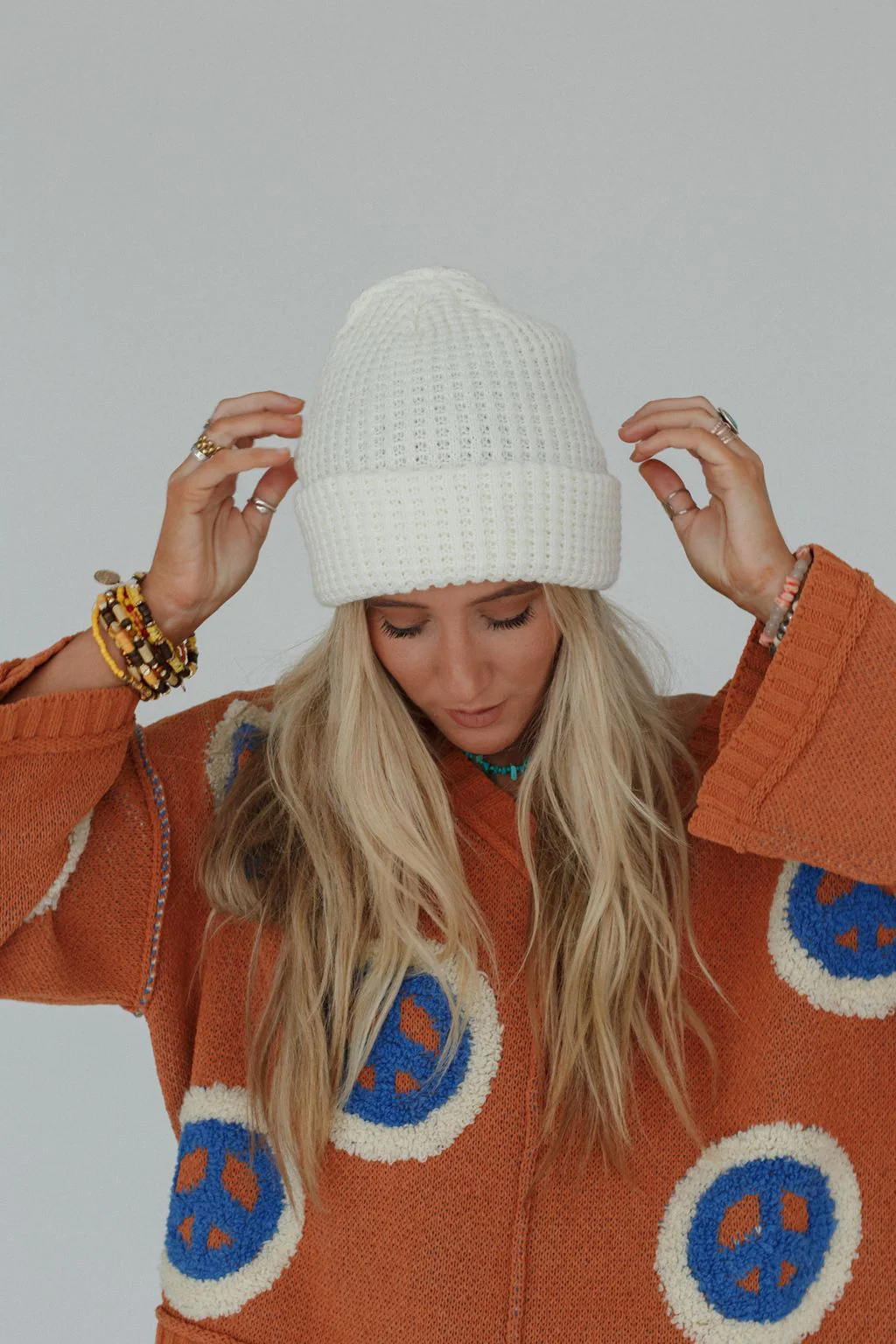 Maybelle Waffle Beanie - Ivory - Image 8