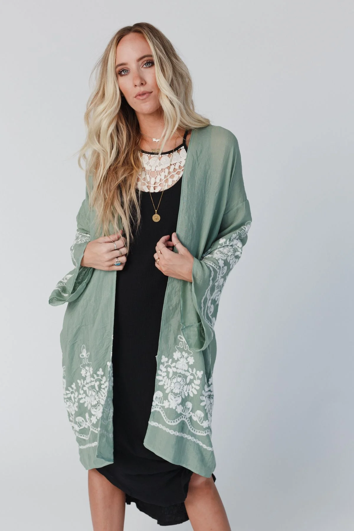 Mazin Floral Kimono - Sage - Image 5