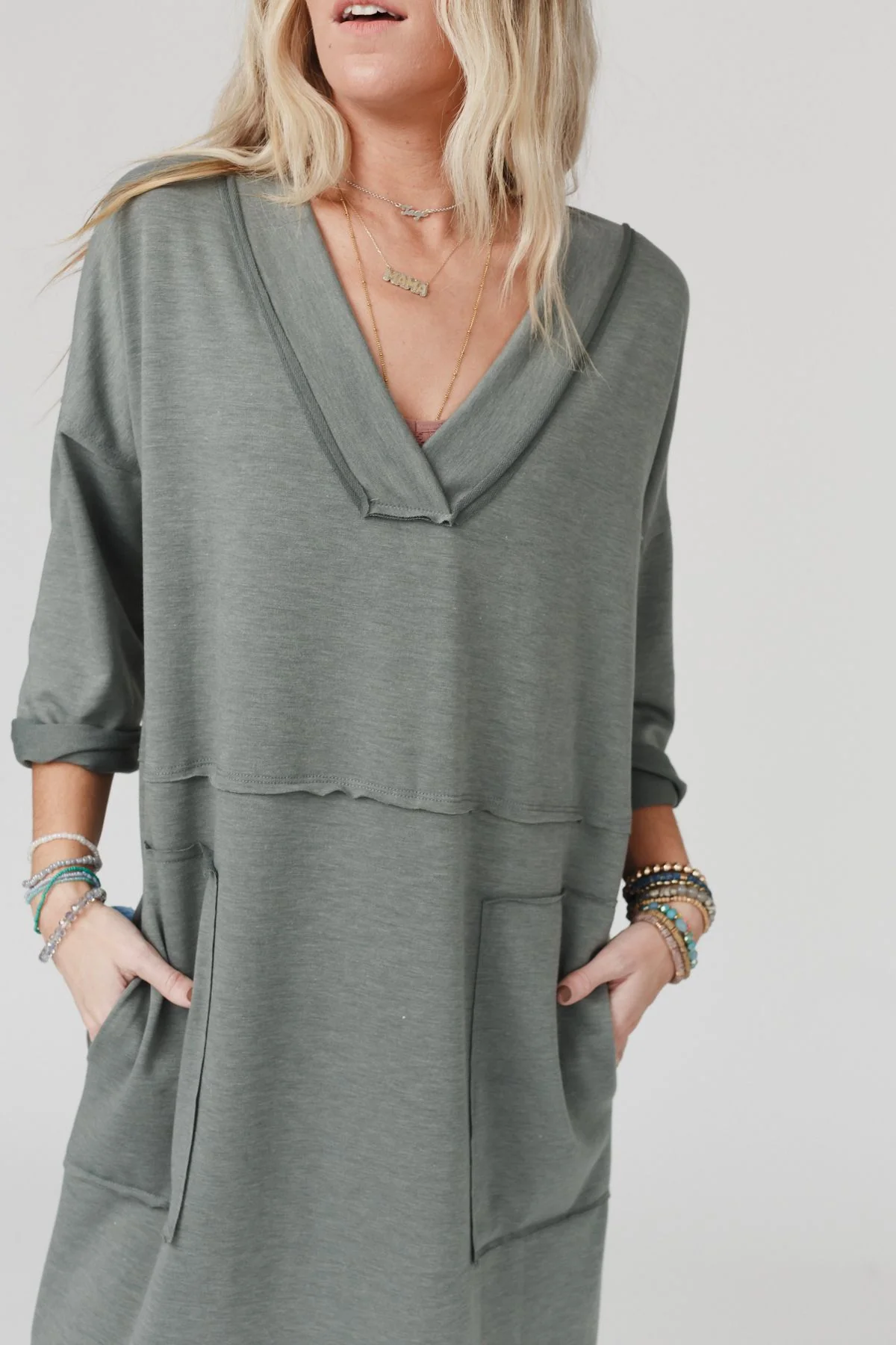 The Nest Meadow Long Sleeve Slit Maxi Dress - Light Olive - Image 6