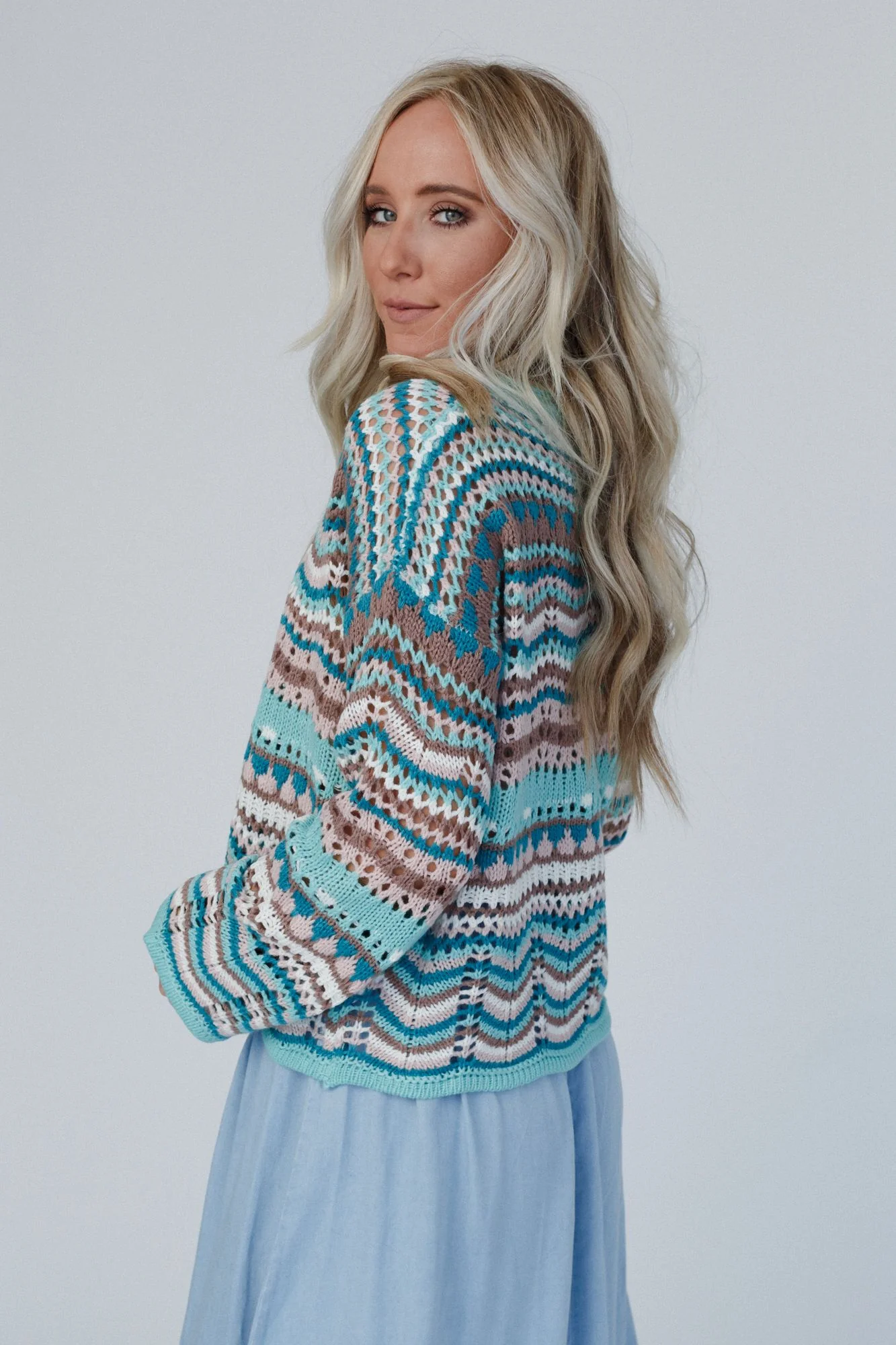 Meadow Waves Crochet Sweater - Seafoam Multi - Image 6