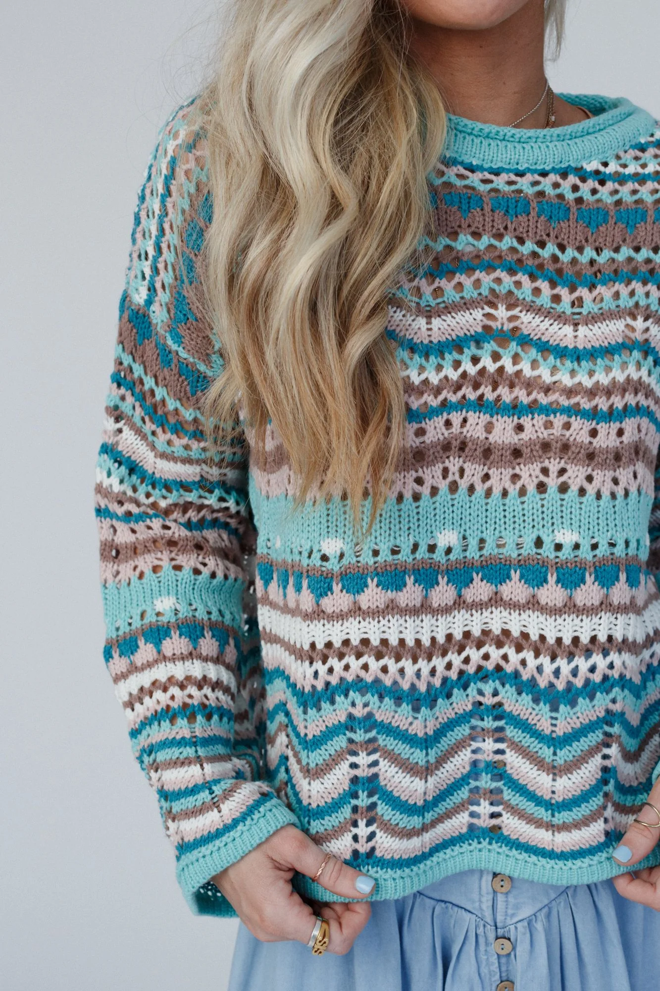 Meadow Waves Crochet Sweater - Seafoam Multi - Image 8