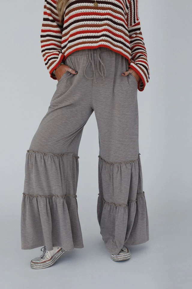 The Nest Milla Ruffled Wide Leg Pants - Brown - Image 4