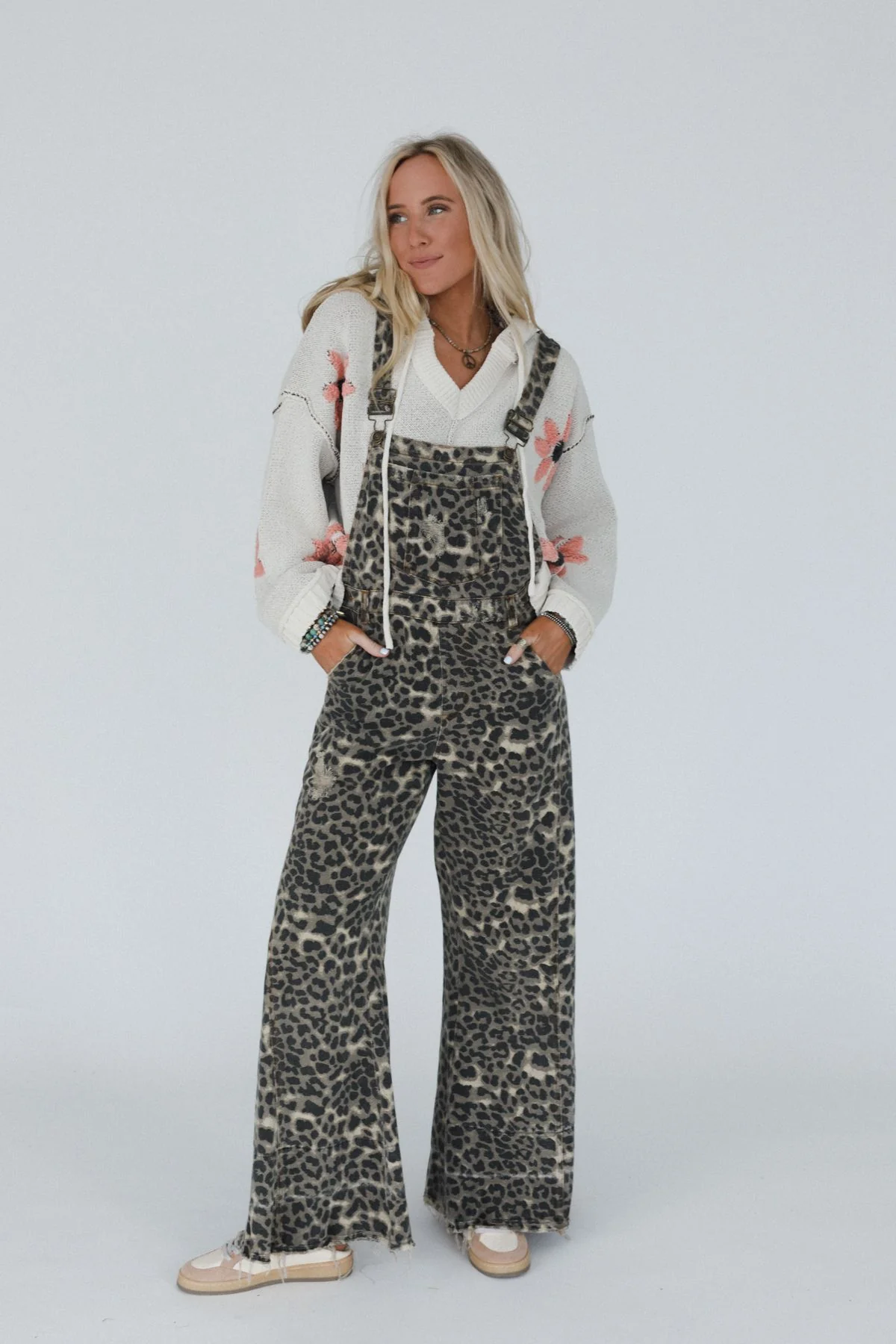 Milly Distressed Hem Wide Leg Overall - Brown Leopard - Pre Order