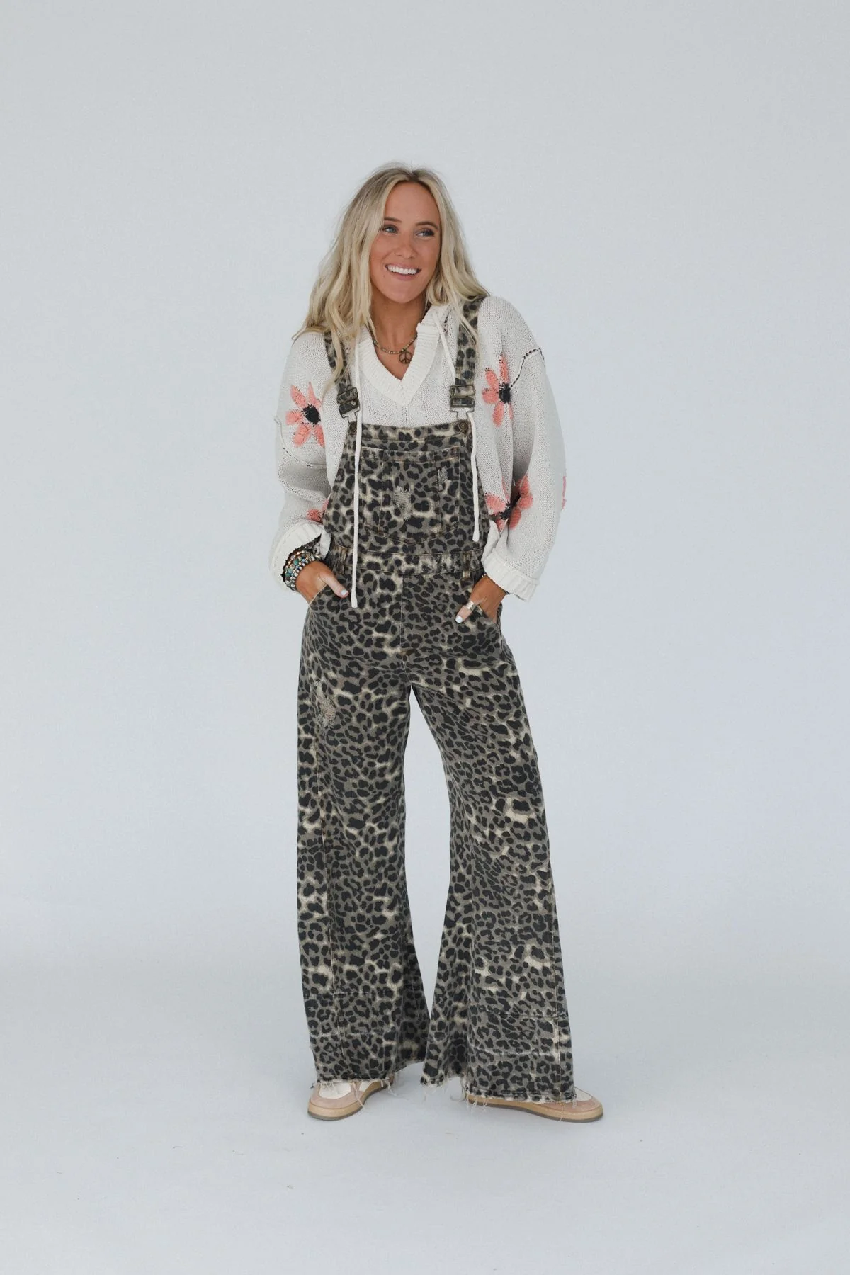 Milly Distressed Hem Wide Leg Overall - Brown Leopard - Pre Order - Image 2