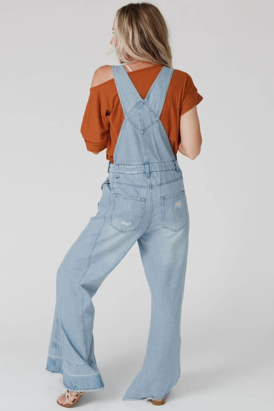 Milly Distressed Hem Wide Leg Overall - Denim - Image 4