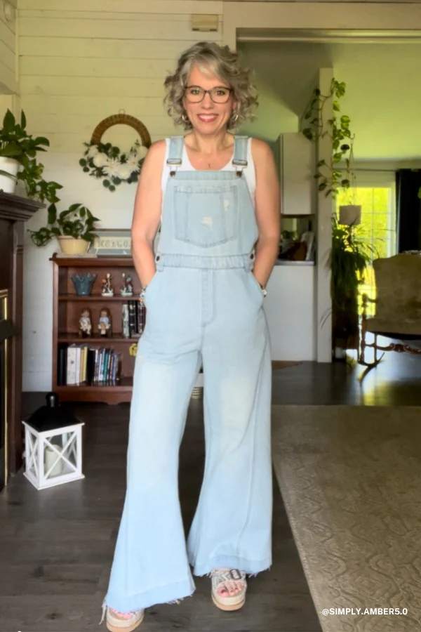 Milly Distressed Hem Wide Leg Overall - Denim - Image 6