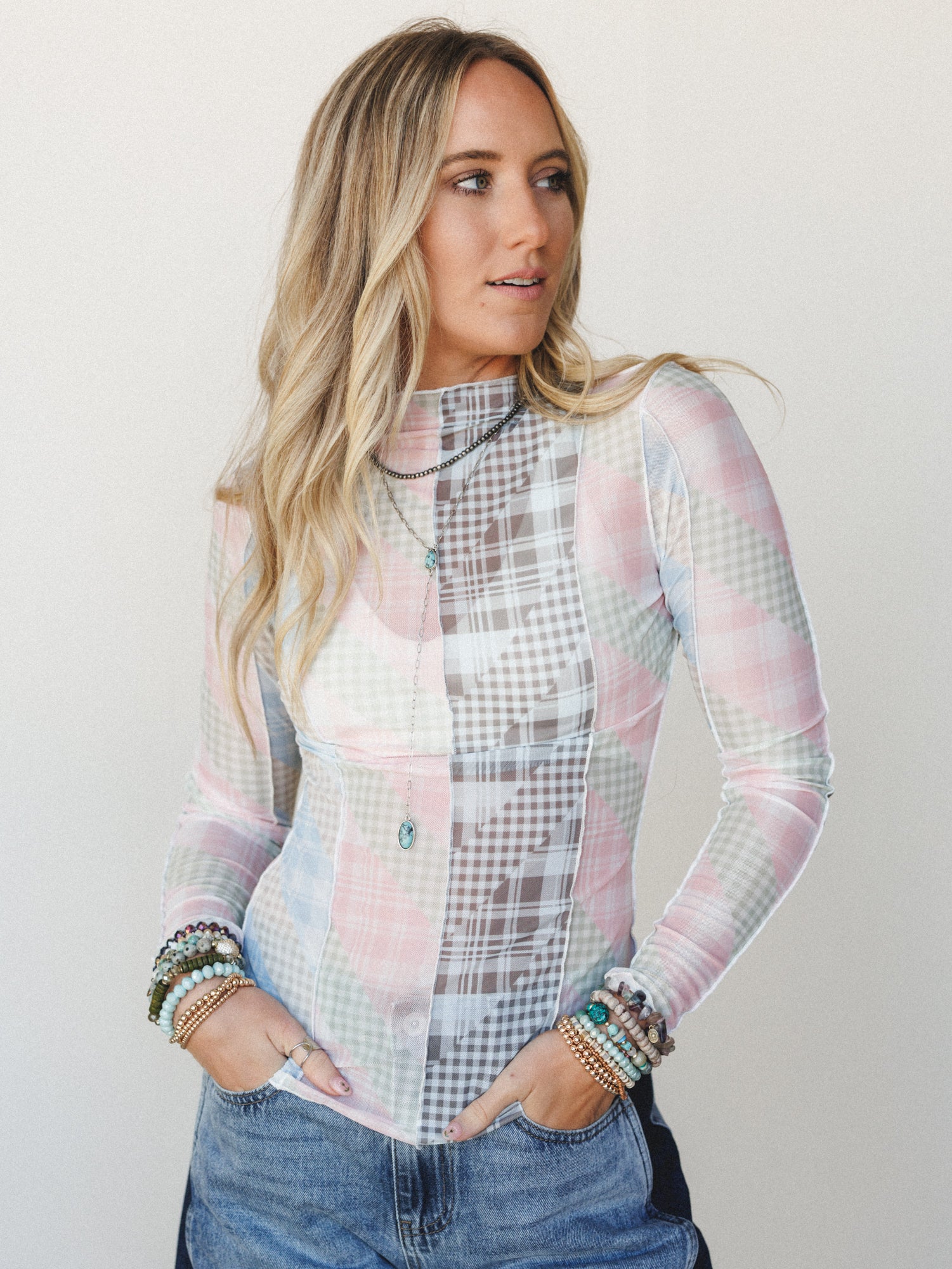 Mixed Print Layering Top - Pastel Blue - Image 2