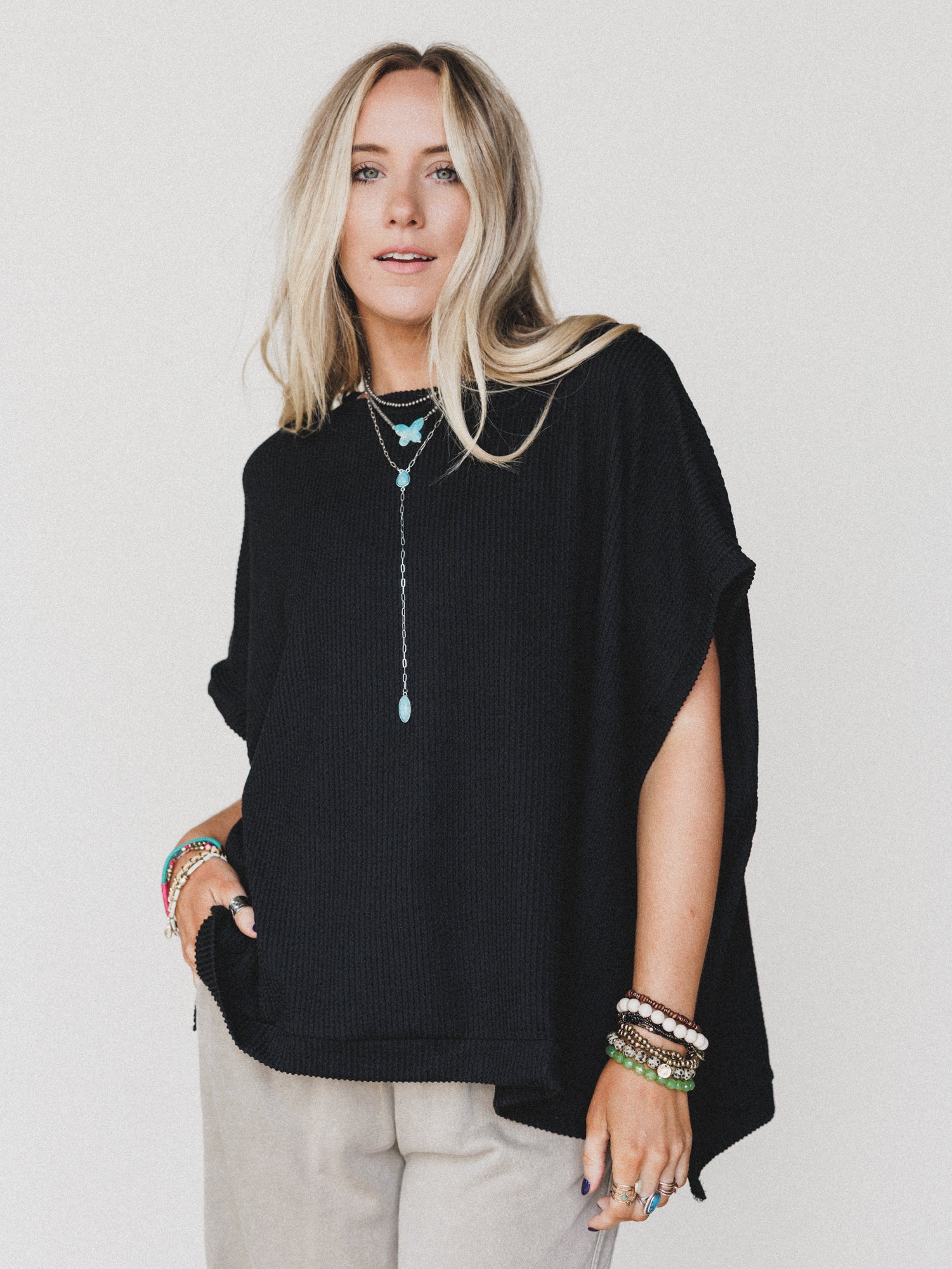 The Nest Moon Glow Texture Knit Top - Black - Image 3
