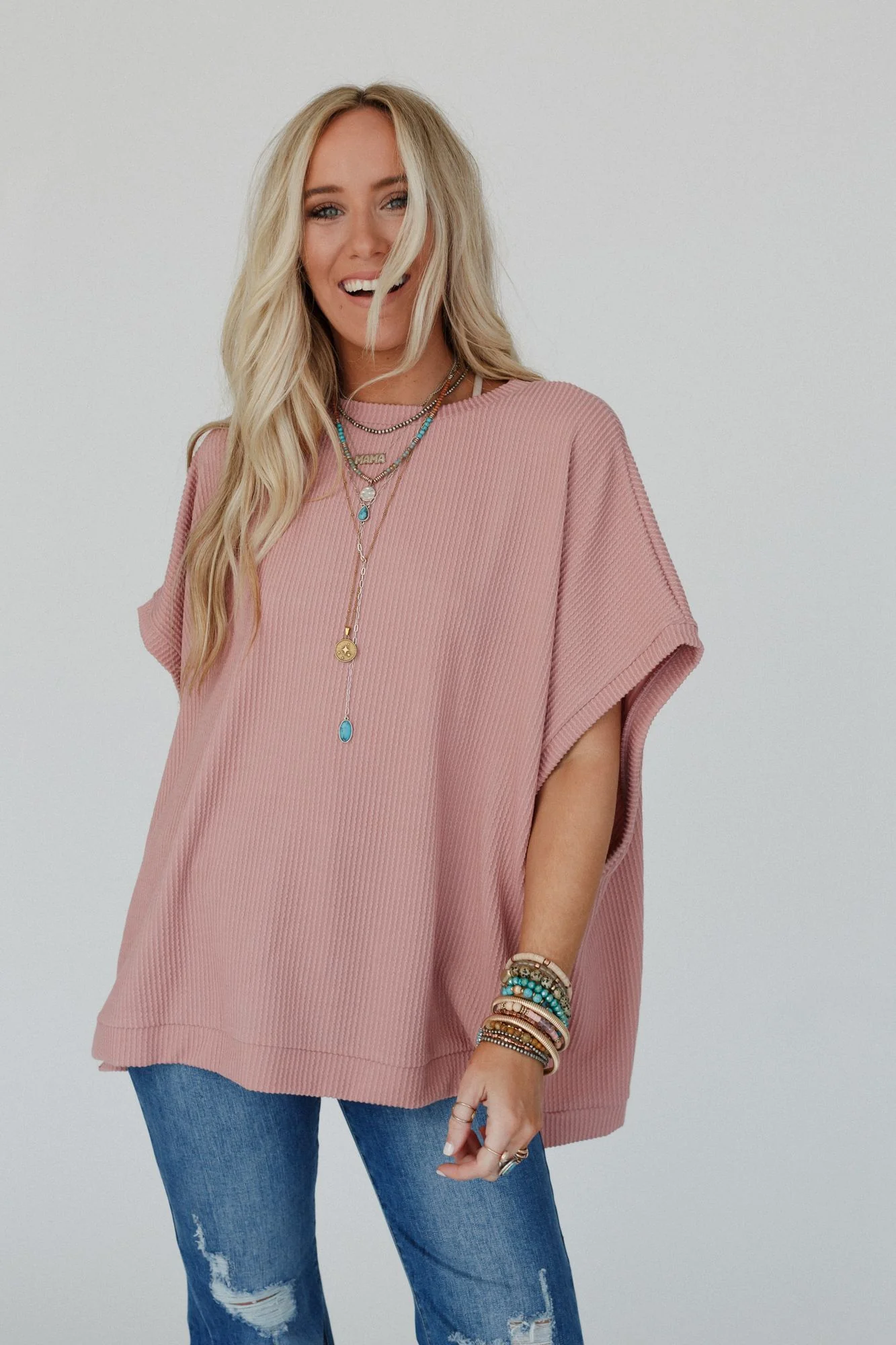 The Nest Moon Glow Texture Knit Top - Rose Faded - Pre Order - Image 2