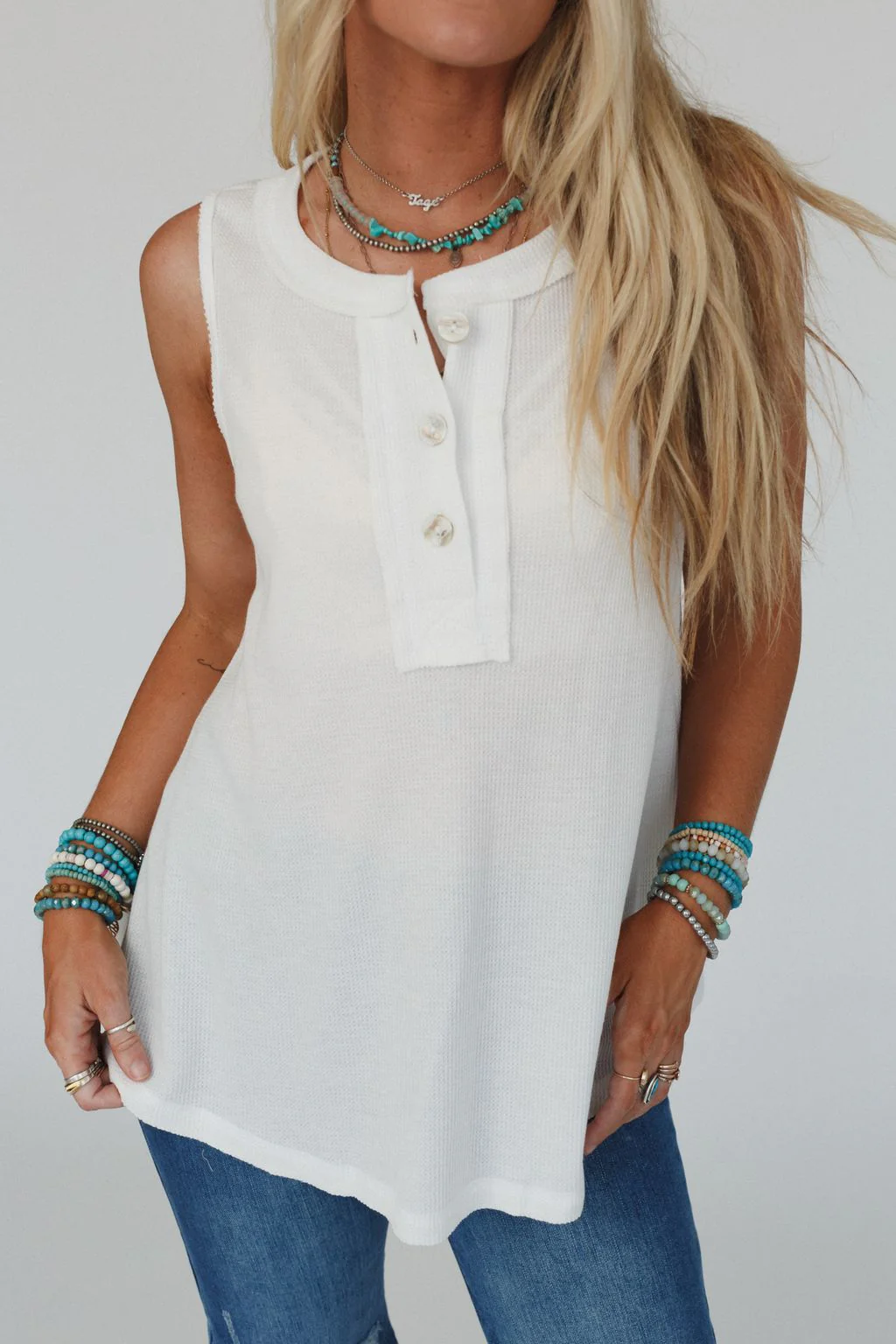 The Nest Moon Phase Henley Top - Off White - Image 2