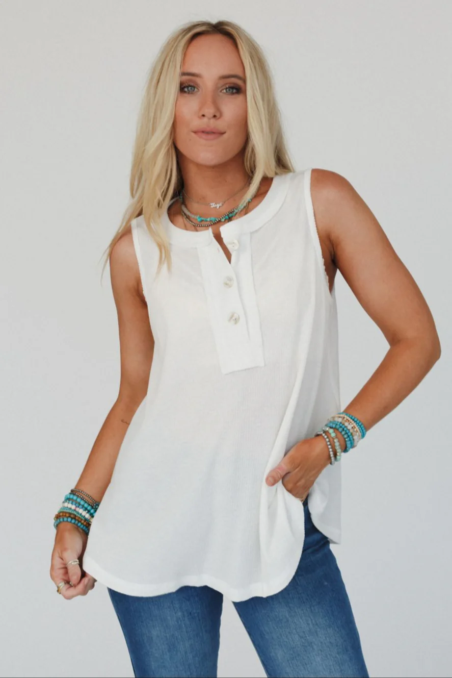 The Nest Moon Phase Henley Top - Off White