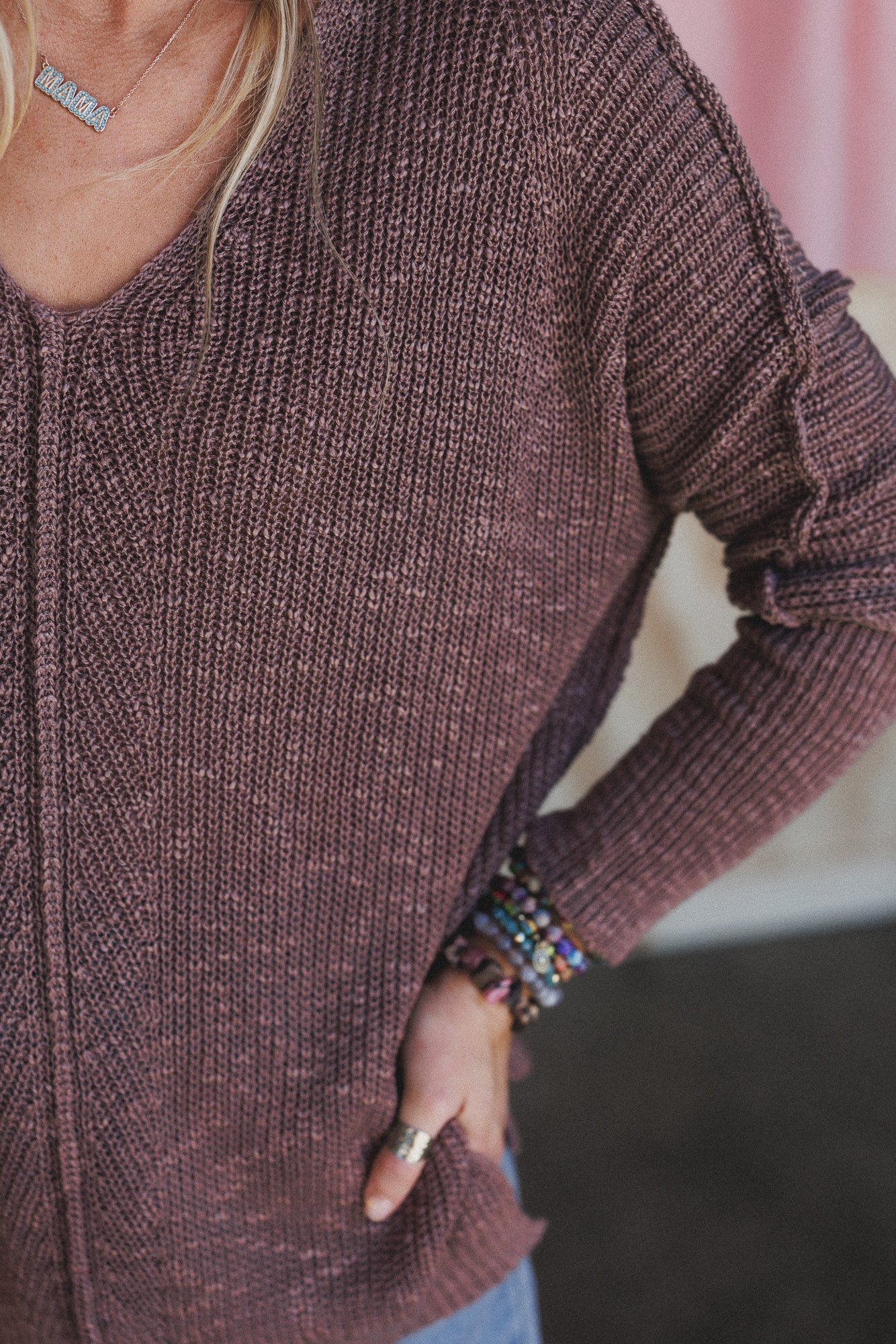 Moonlit Layers V Neck Top - Mushroom - Image 3