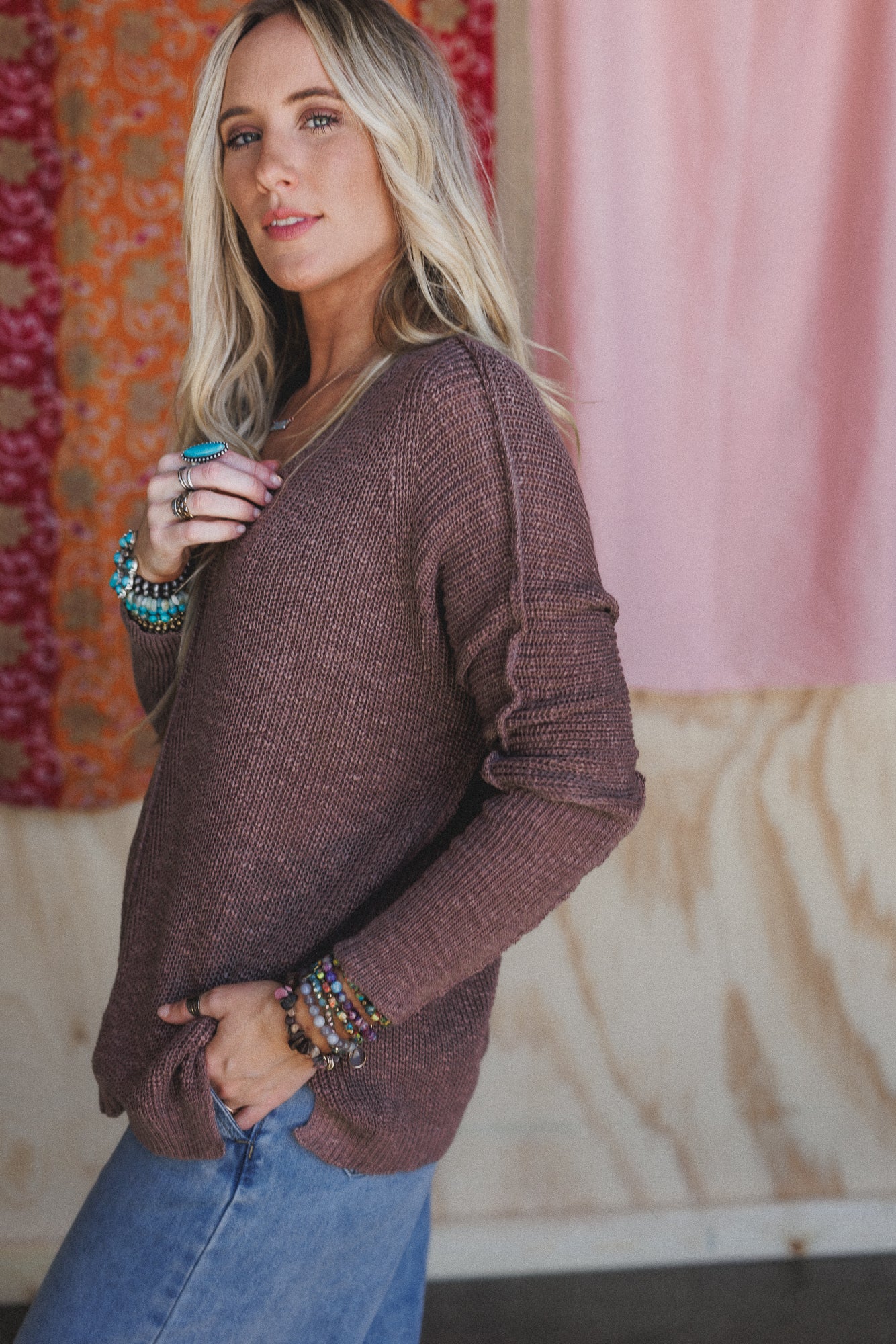 Moonlit Layers V Neck Top - Mushroom - Image 4