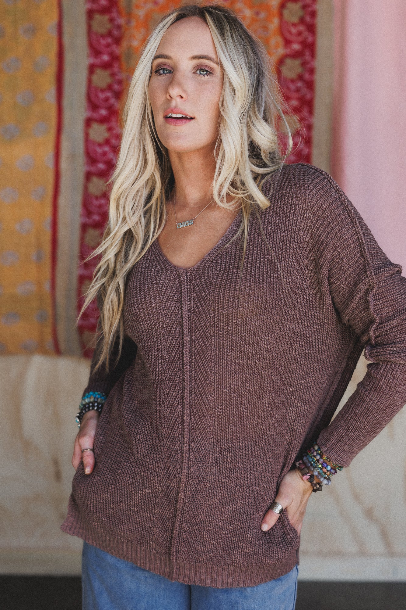 Moonlit Layers V Neck Top - Mushroom - Image 5
