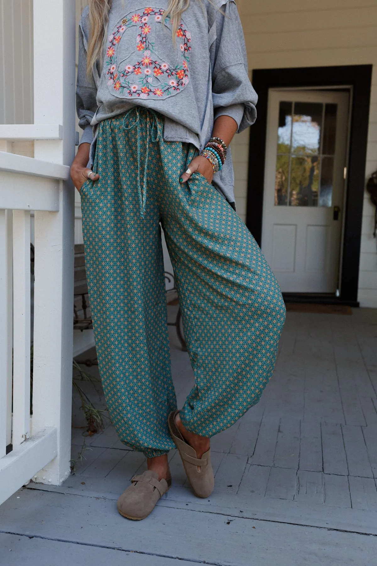 The Nest Mystic Mirage Printed Joggers - Teal - Pre Order