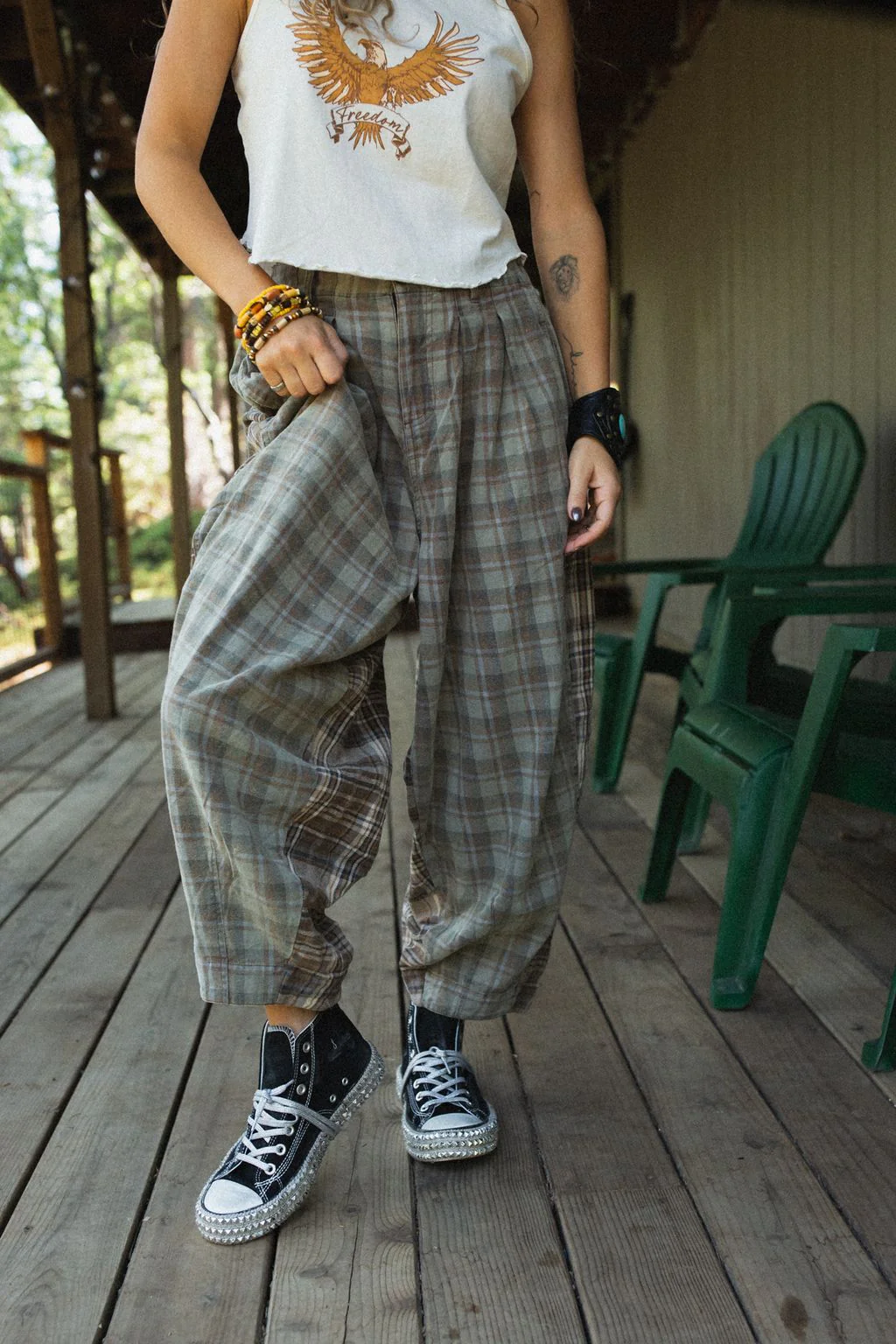 Mystic Plaid Wide Leg Pants - Brown - Image 2
