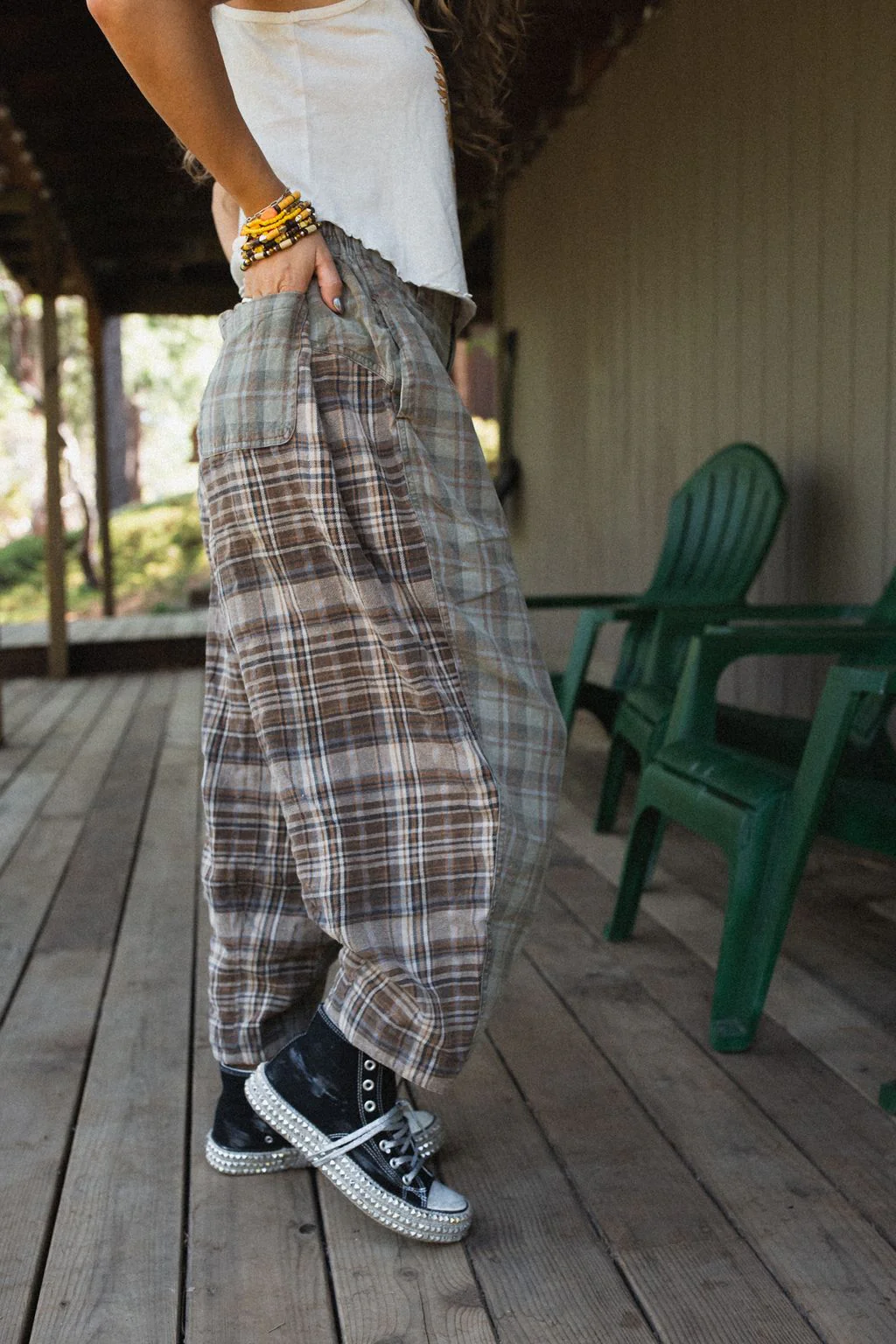 Mystic Plaid Wide Leg Pants - Brown - Image 3