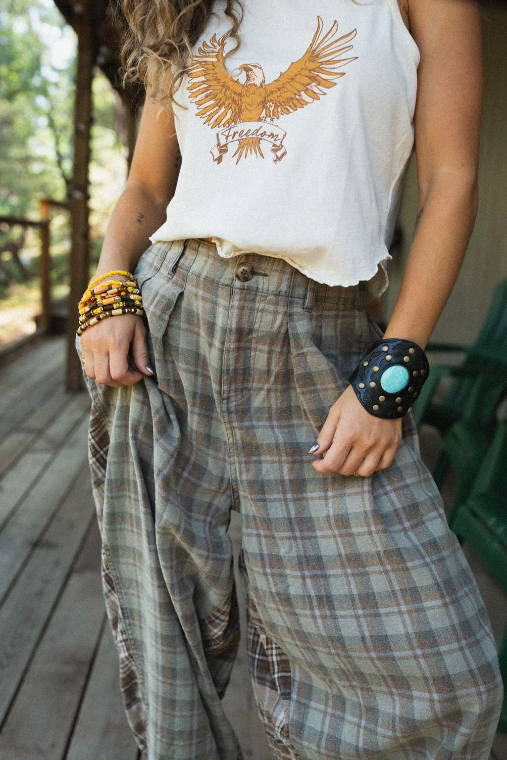 Mystic Plaid Wide Leg Pants - Brown - Image 5