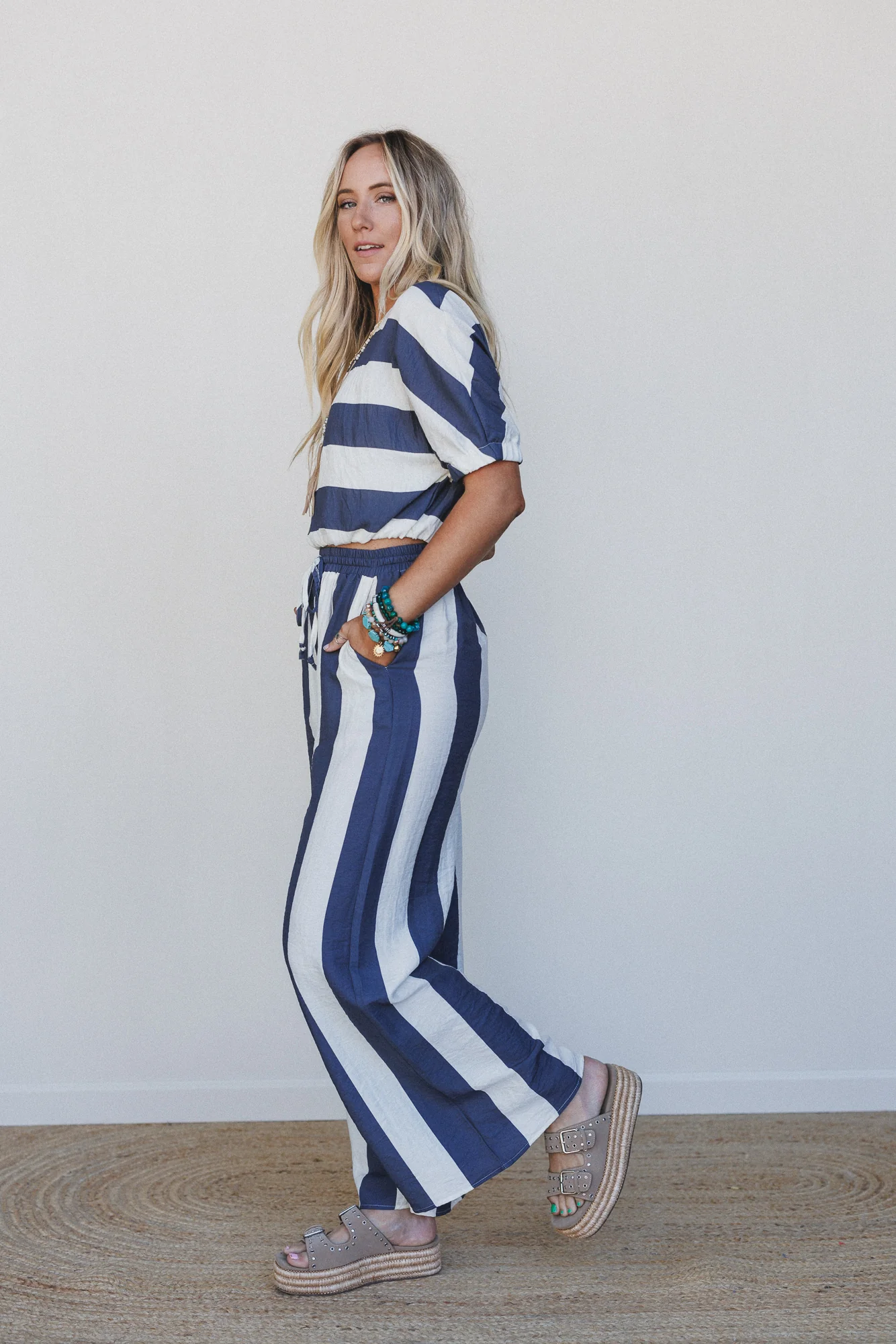 Nautical Wide Leg Pant - Navy Multi - Image 5
