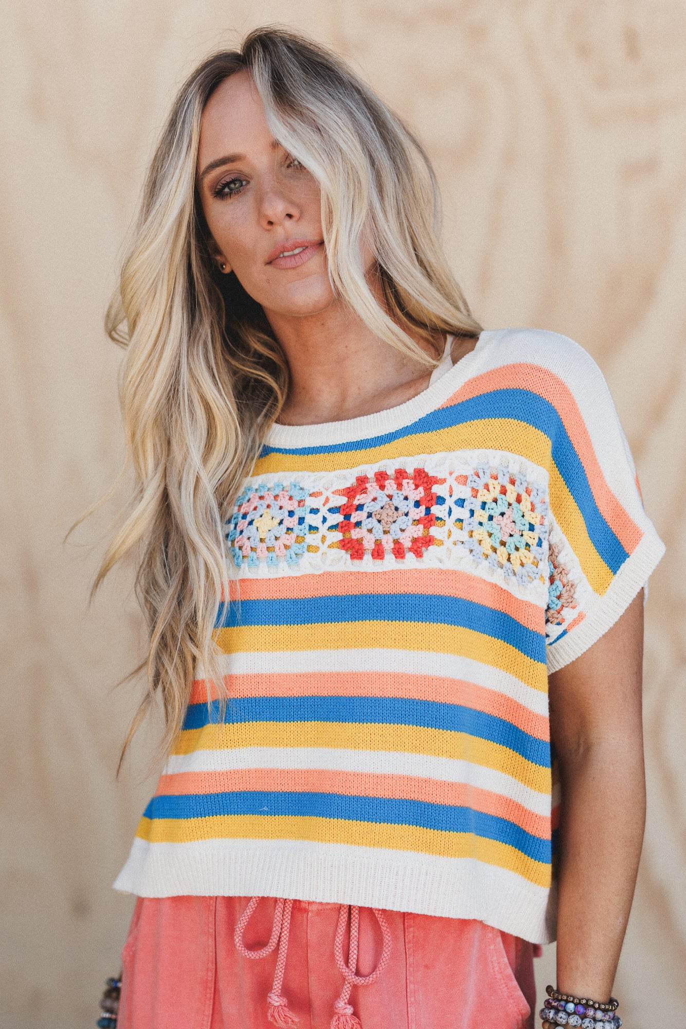 Neon Sundown Striped Crochet Top - Multi - Image 2