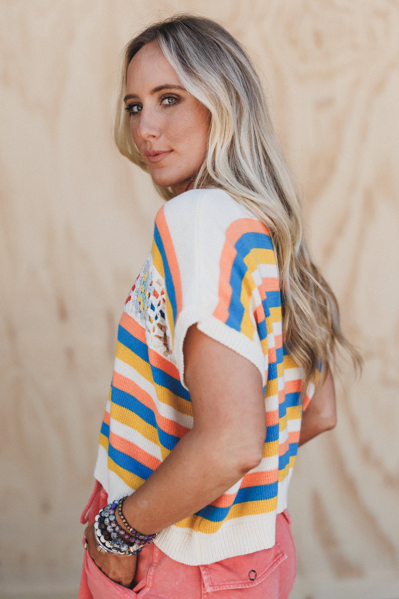 Neon Sundown Striped Crochet Top - Multi - Image 3