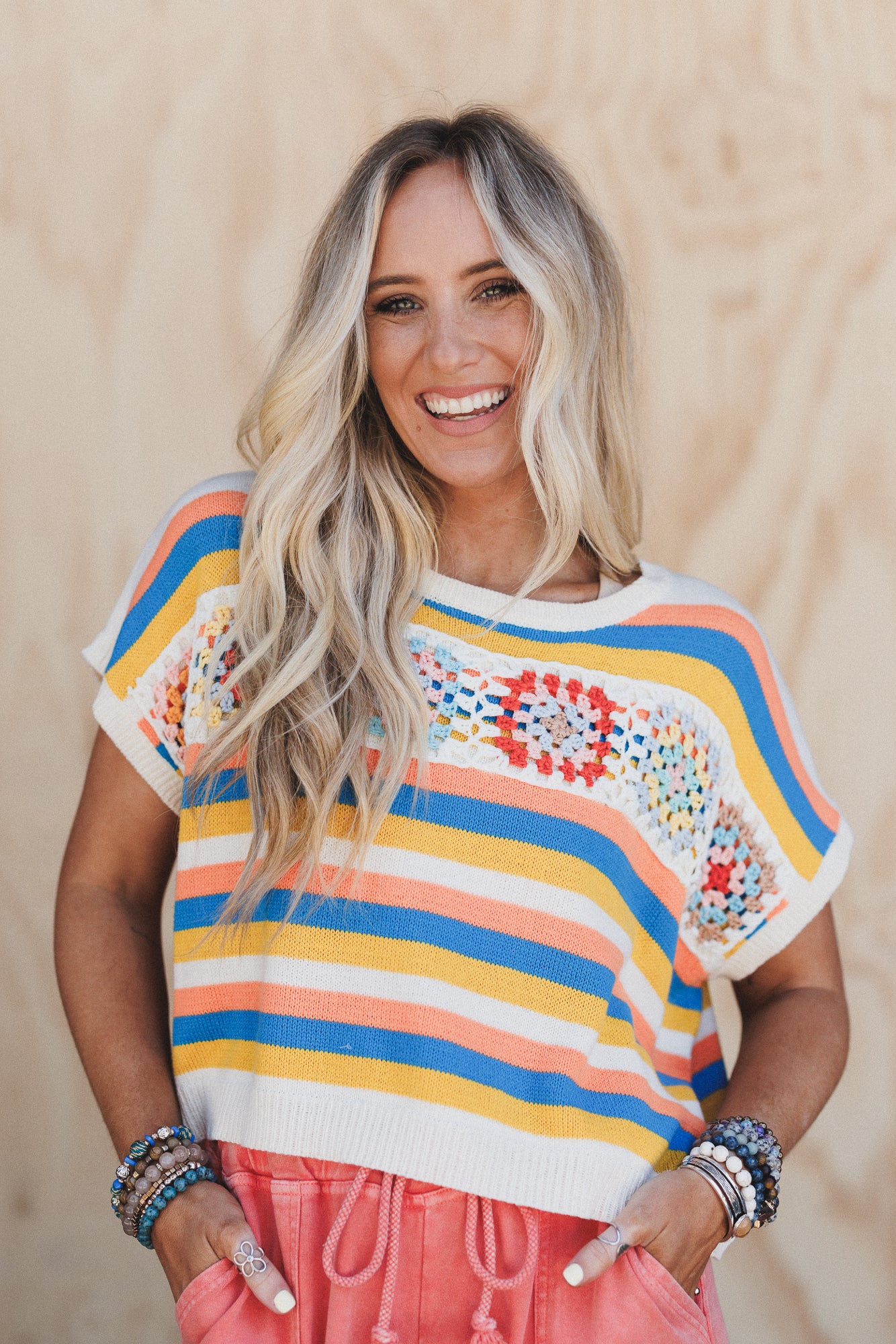 Neon Sundown Striped Crochet Top - Multi - Image 5
