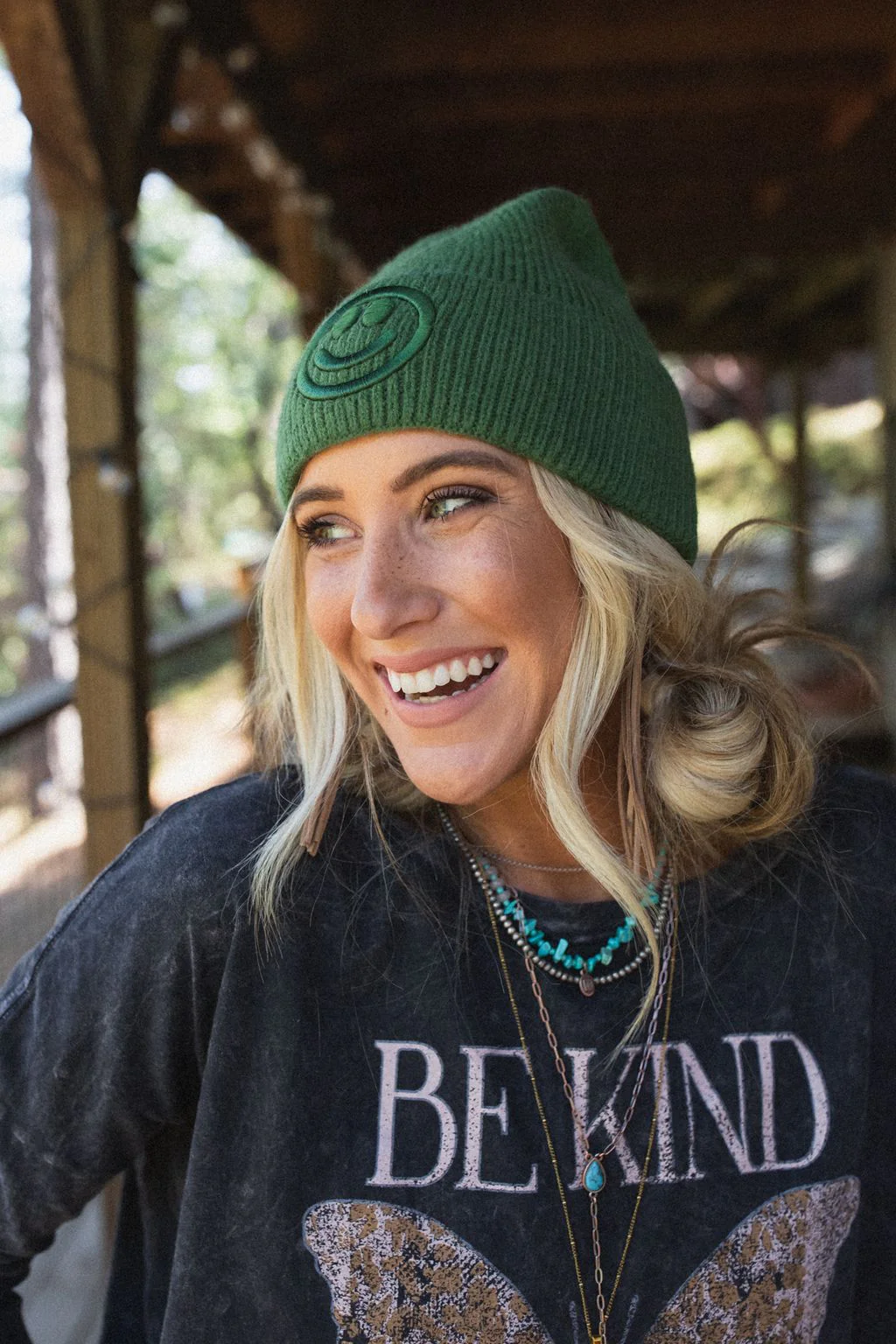 Nesta Smiley Beanie - Green - Image 2