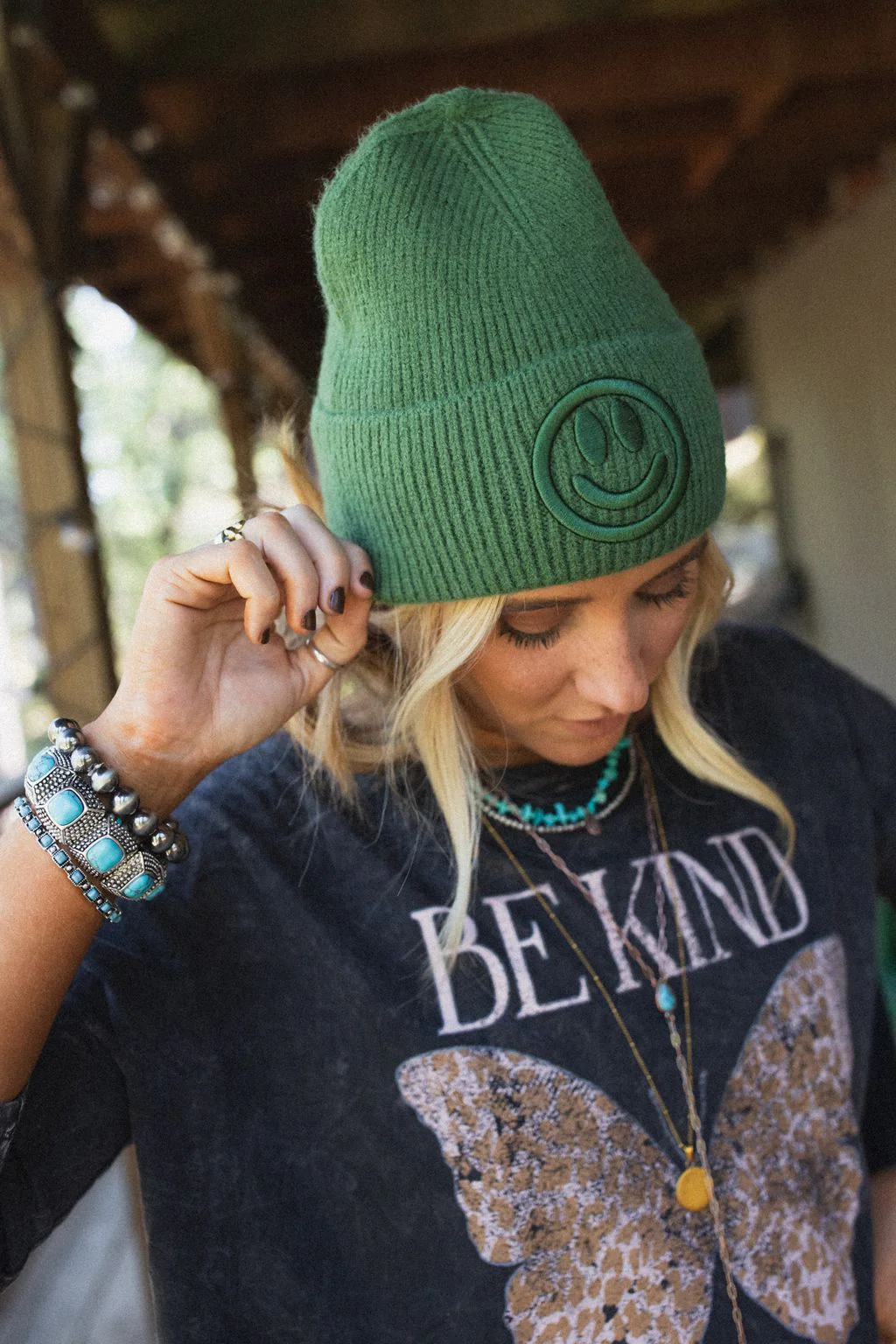 Nesta Smiley Beanie - Green - Image 3
