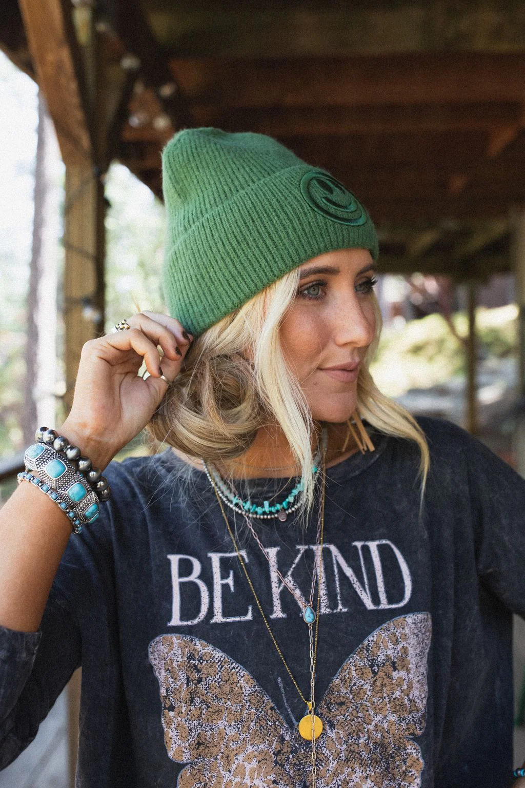 Nesta Smiley Beanie - Green - Image 4