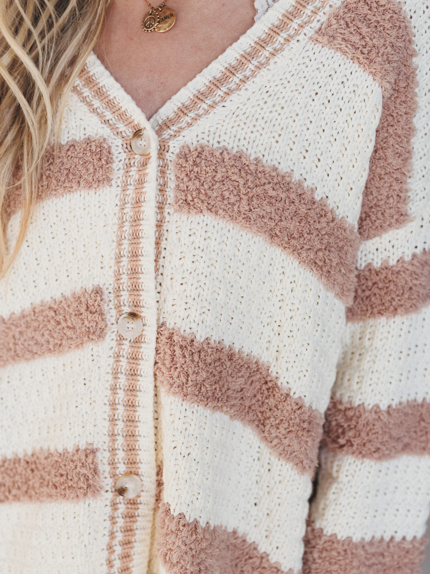 Newport Button Down Cardigan - Cream - Image 3