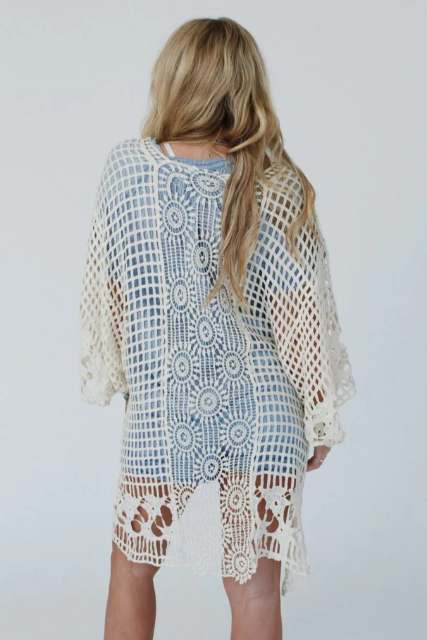 Off The Grid Crochet Kimono - Natural - Image 2