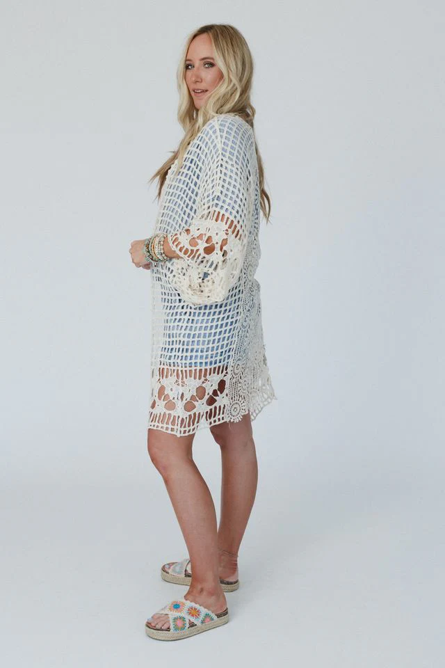 Off The Grid Crochet Kimono - Natural - Image 4