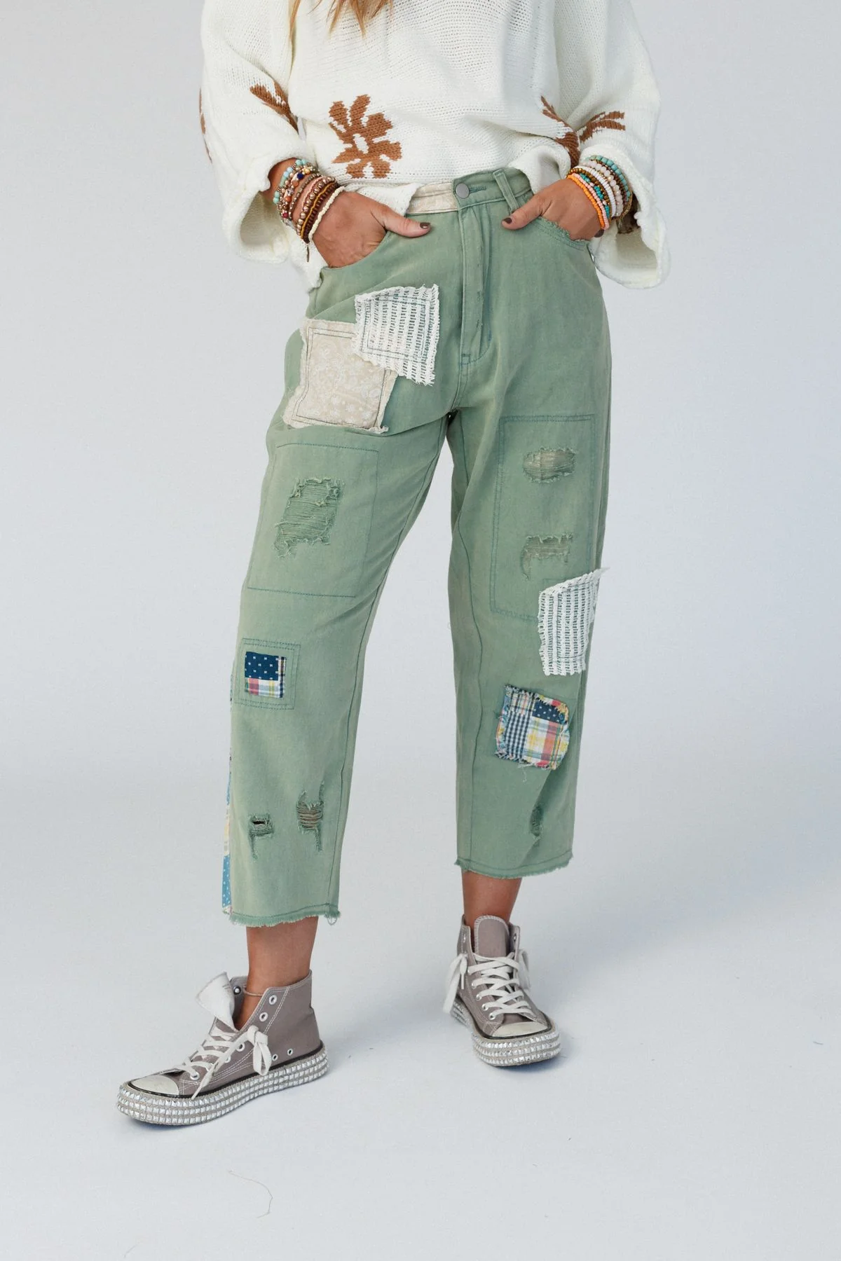 Offshore Patchwork Detail Pants - Light Green - Image 3