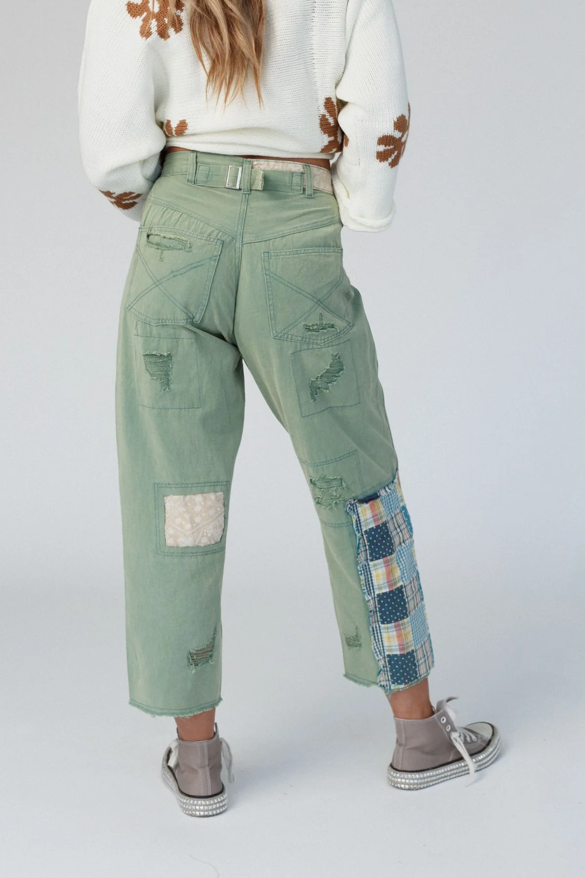 Offshore Patchwork Detail Pants - Light Green - Image 4