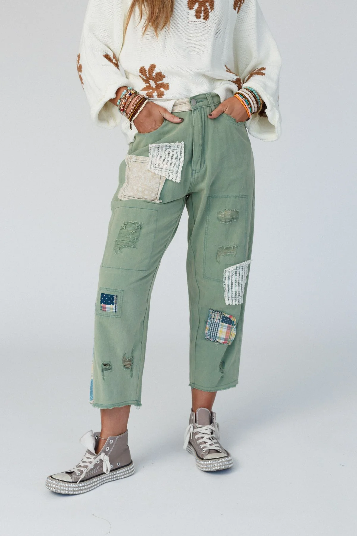 Offshore Patchwork Detail Pants - Light Green - Image 5
