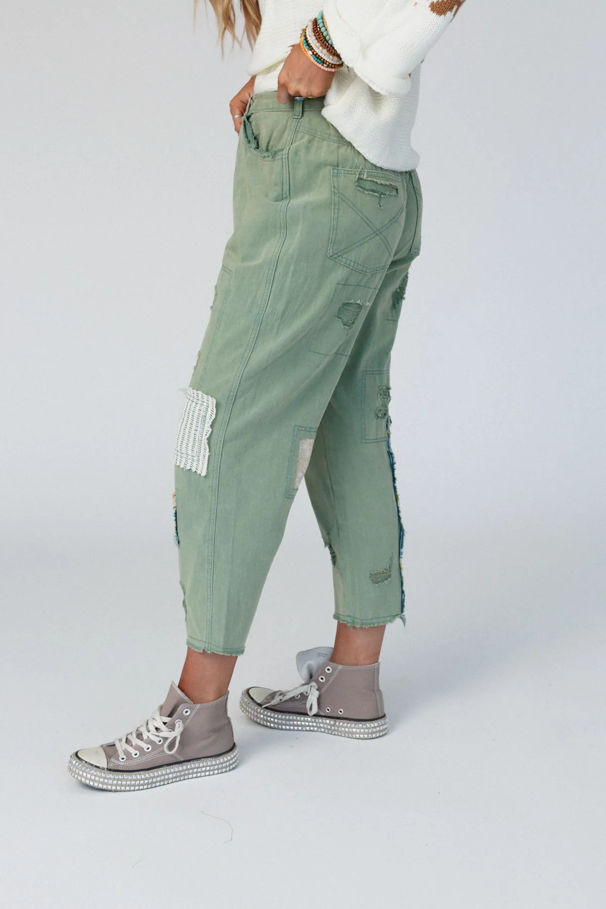 Offshore Patchwork Detail Pants - Light Green - Image 6