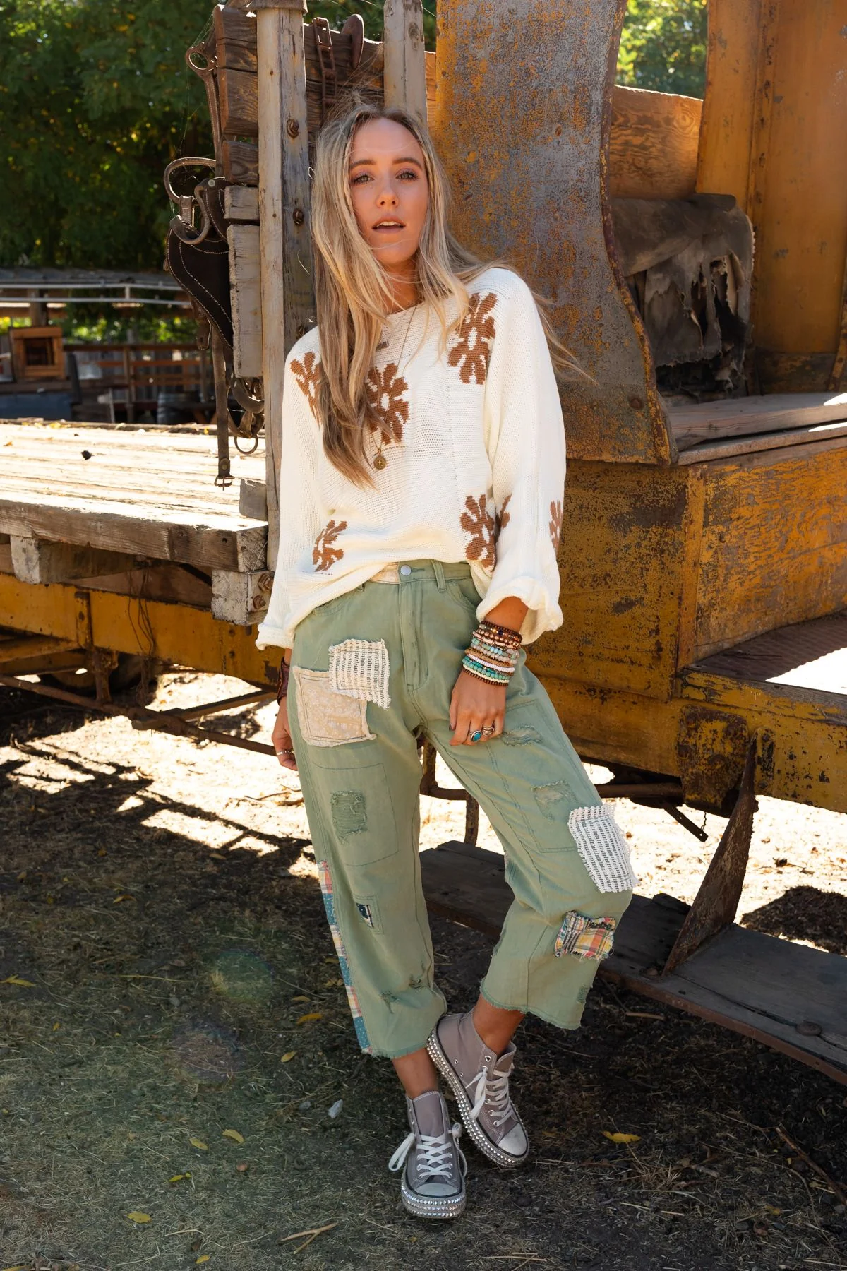 Offshore Patchwork Detail Pants - Light Green - Image 9